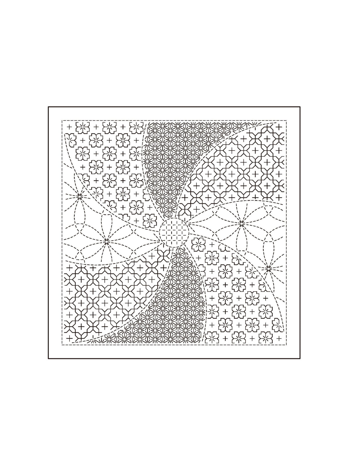 Olympus - Matching Patterns Collection "Flower Ball" Cotton Sashiko Sampler Cloth - White