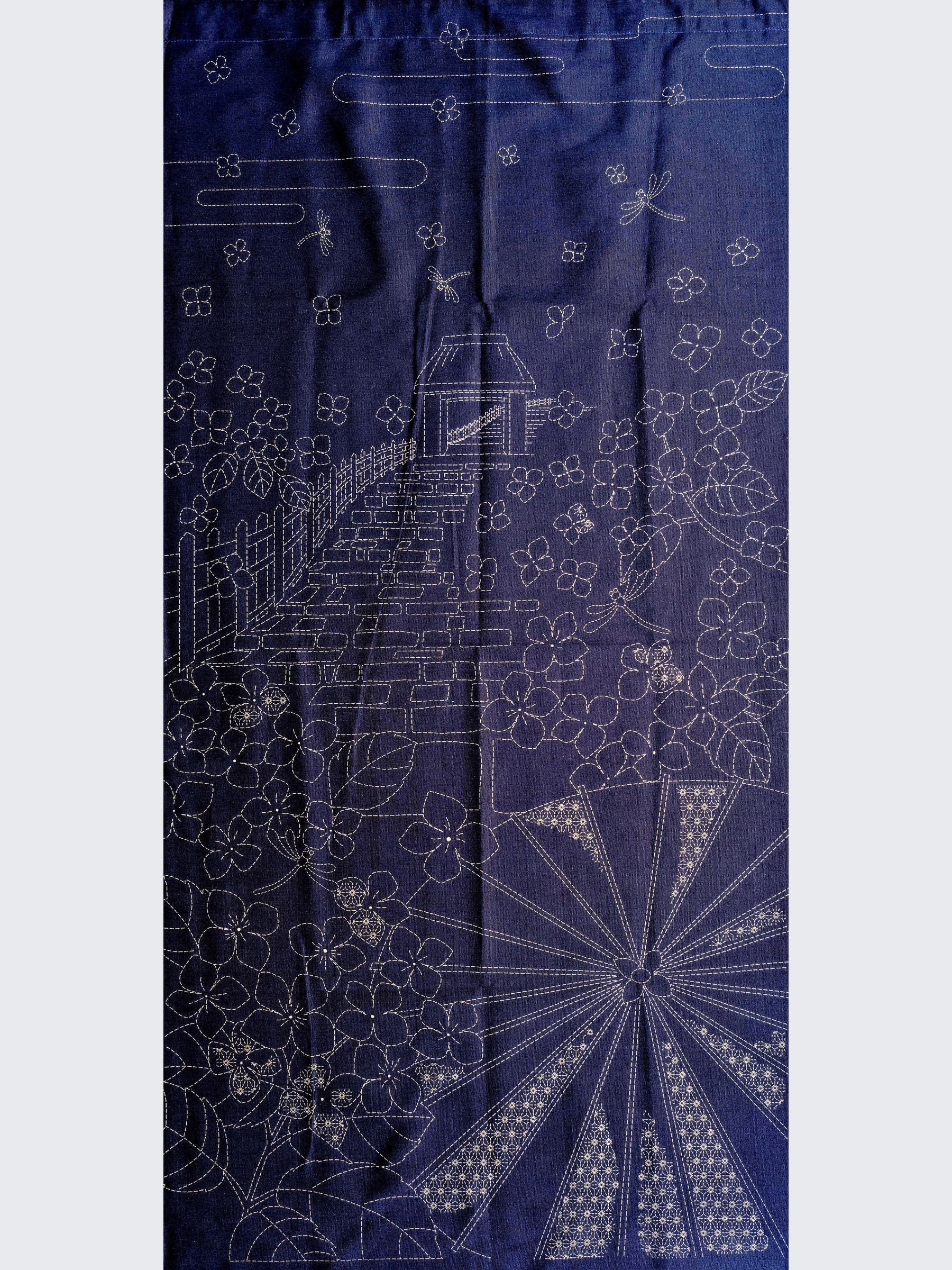 Orimono Imports - Spring Stroll Sashiko Washout Fabric Panel - Navy