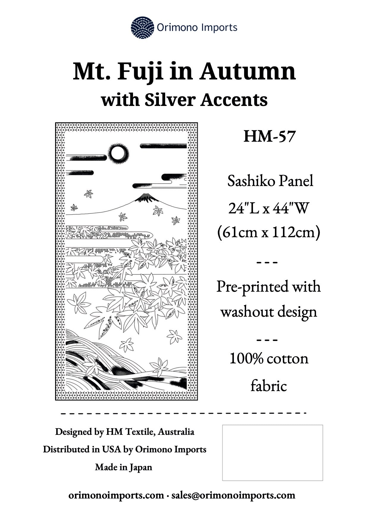 Orimono Imports - Mt Fuji in Autumn Sashiko Washout Fabric Panel - Navy