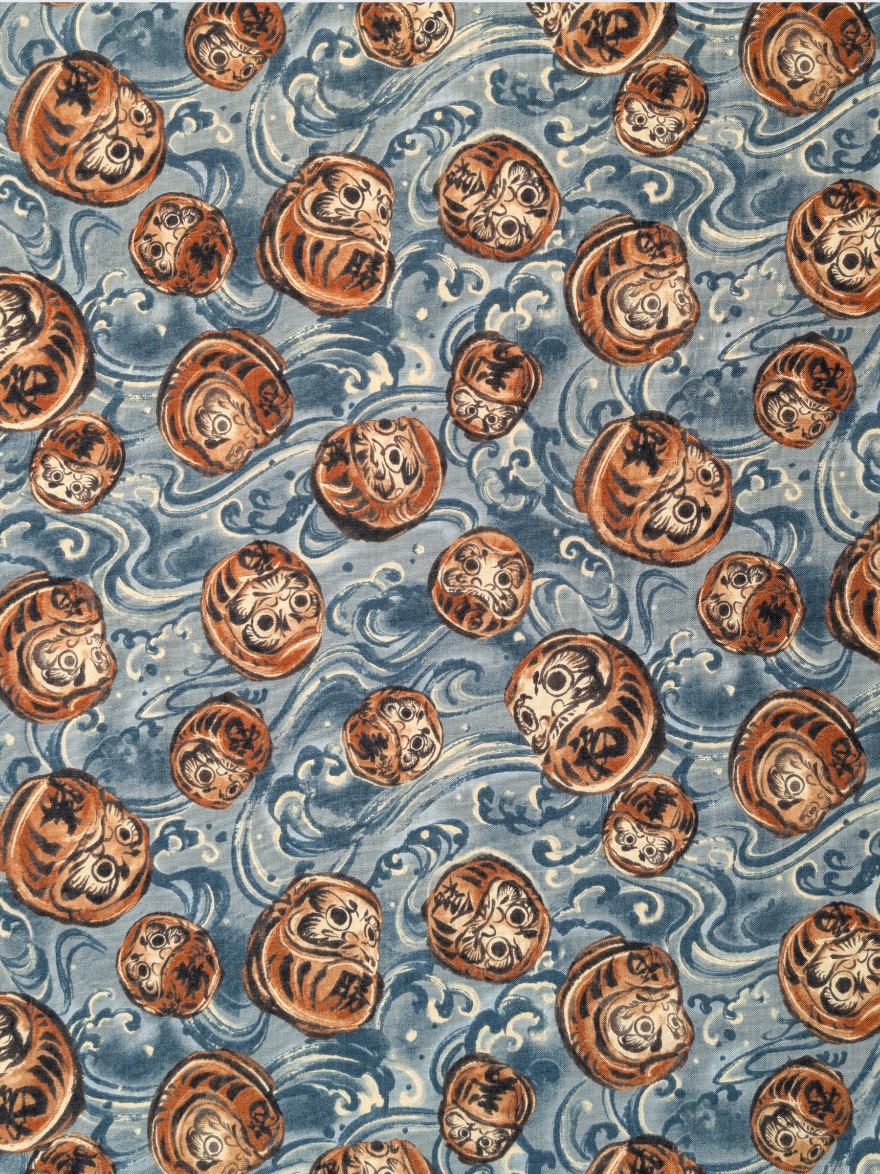 QuiltGate - Brushed Daruma & Waves Cotton Sheeting Fabric - Light Blue