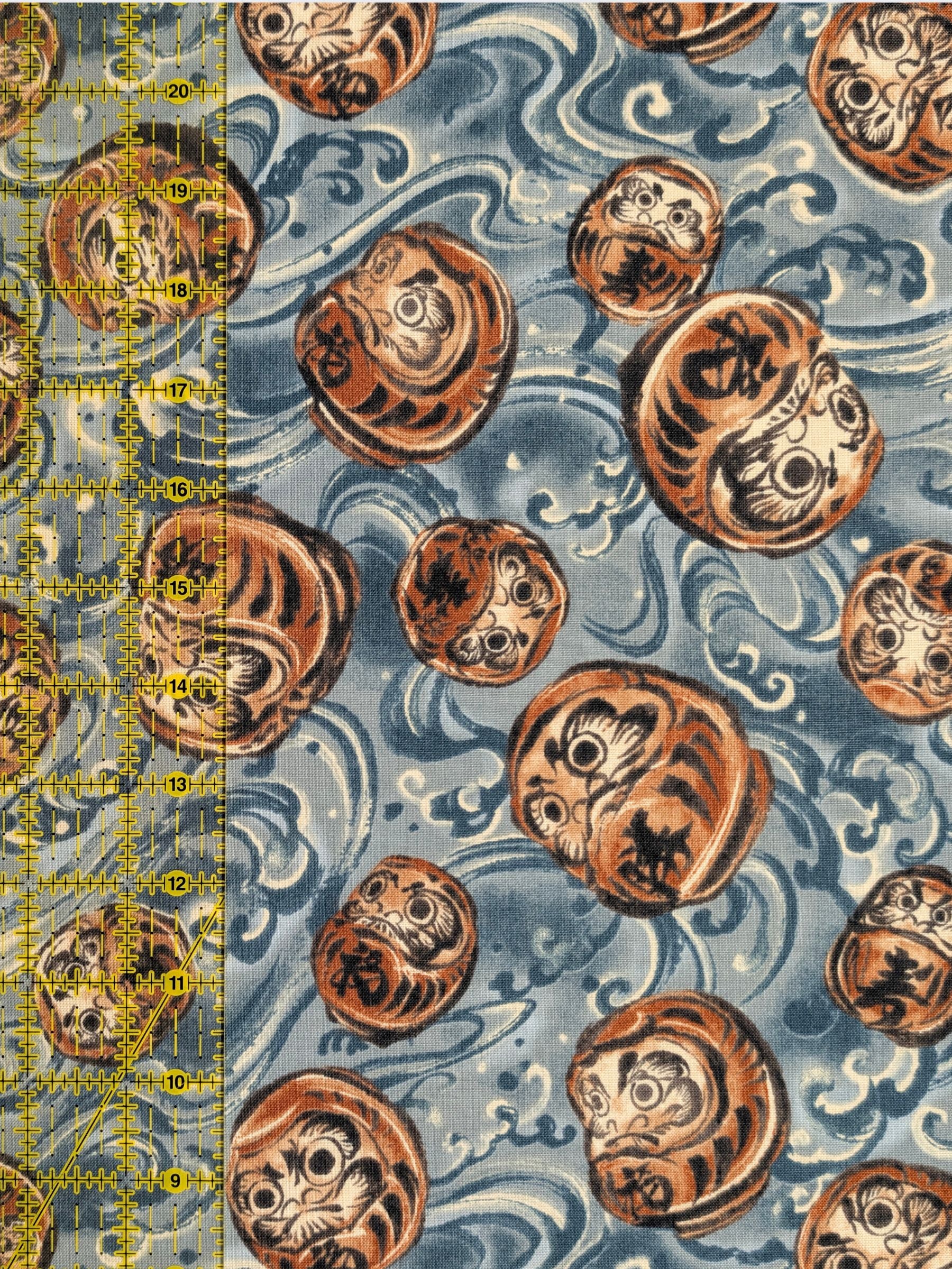 QuiltGate - Brushed Daruma & Waves Cotton Sheeting Fabric - Light Blue