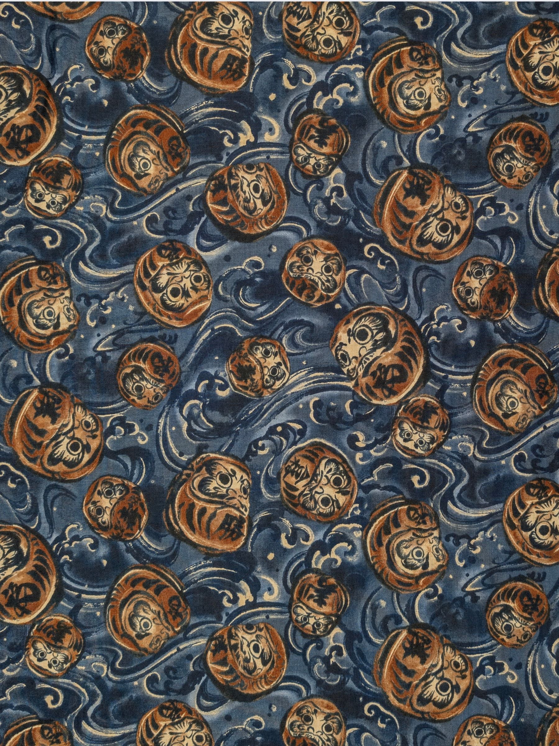 QuiltGate - Brushed Daruma & Waves Cotton Sheeting Fabric - Medium Blue