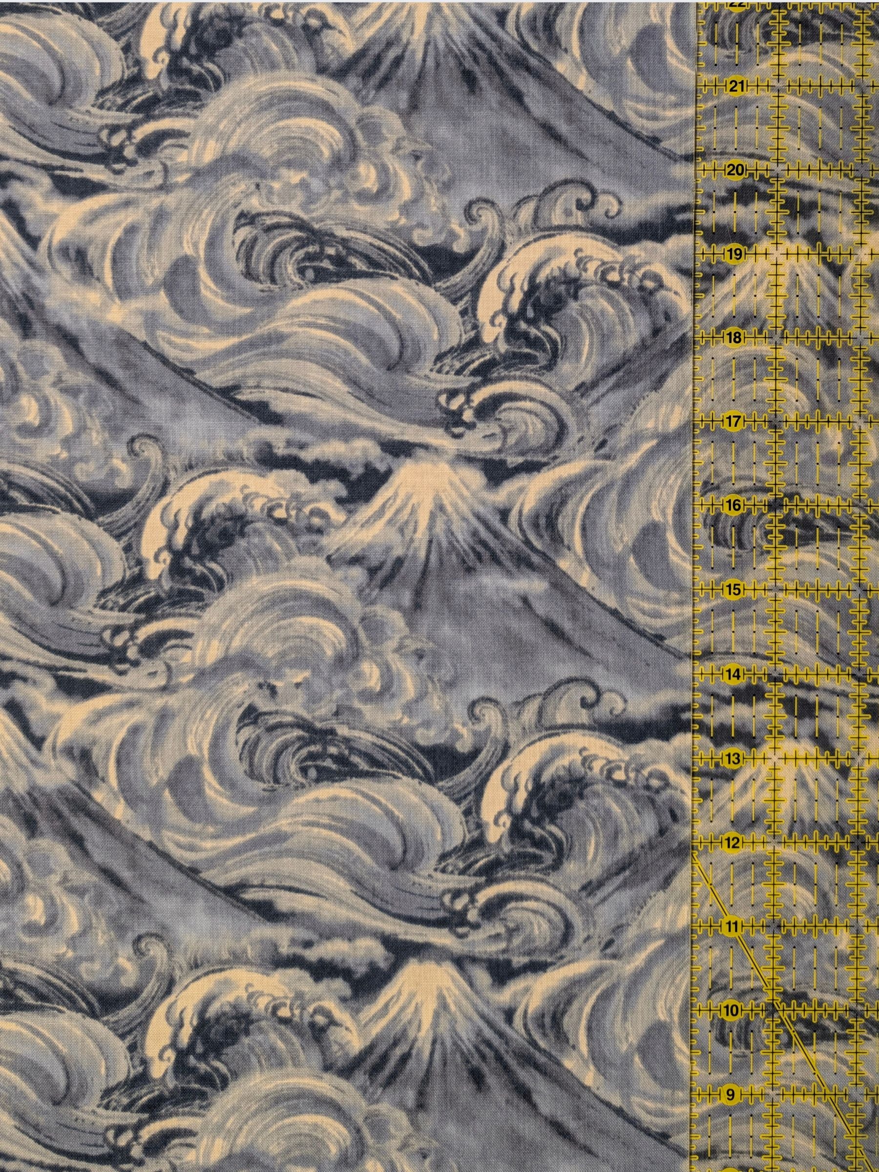 QuiltGate - Cloudy Brushed Ocean Mountains Cotton Sheeting Fabric - Medium Blue
