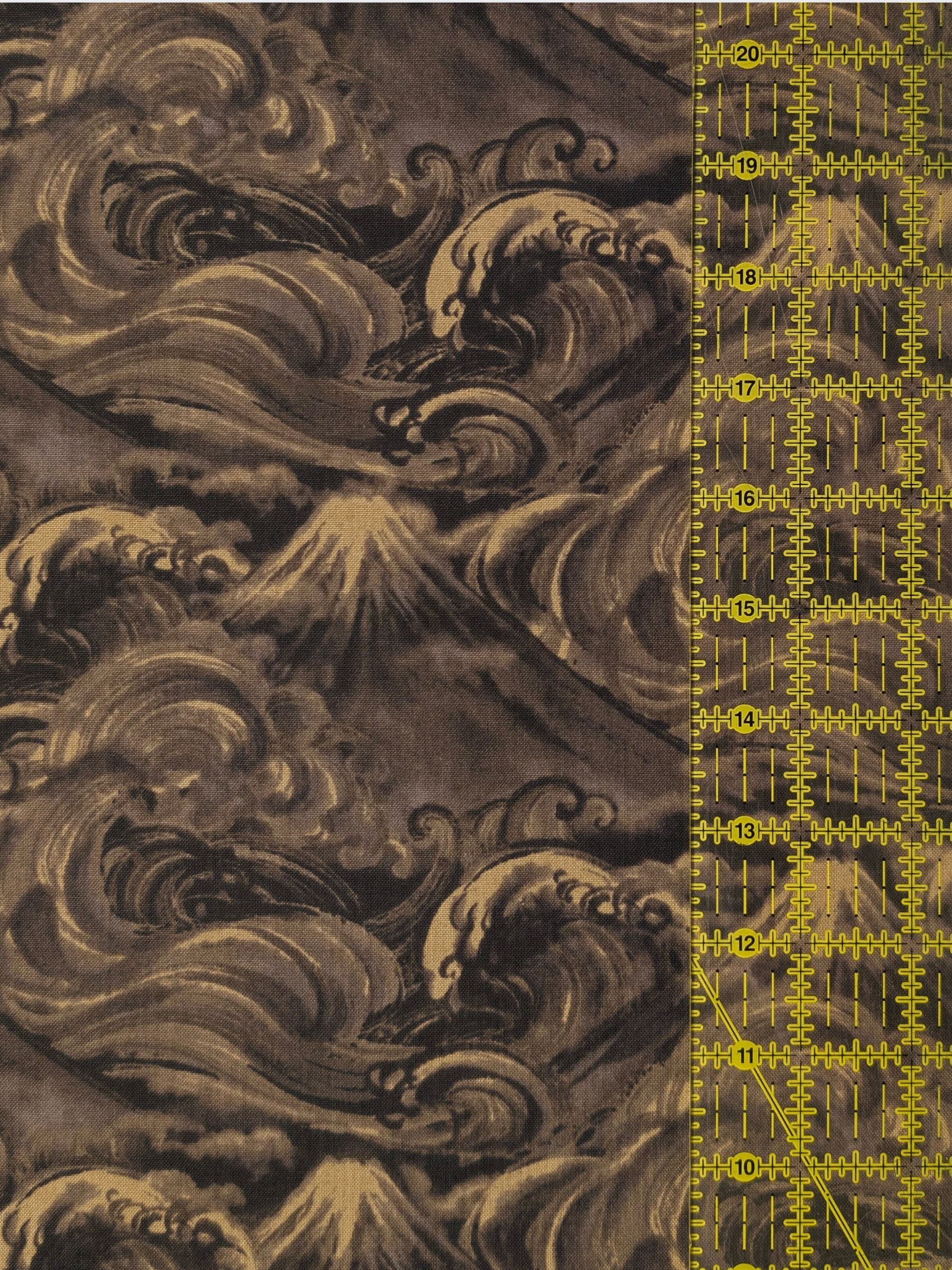 QuiltGate - Cloudy Brushed Ocean Mountains Cotton Sheeting Fabric - Gray Black
