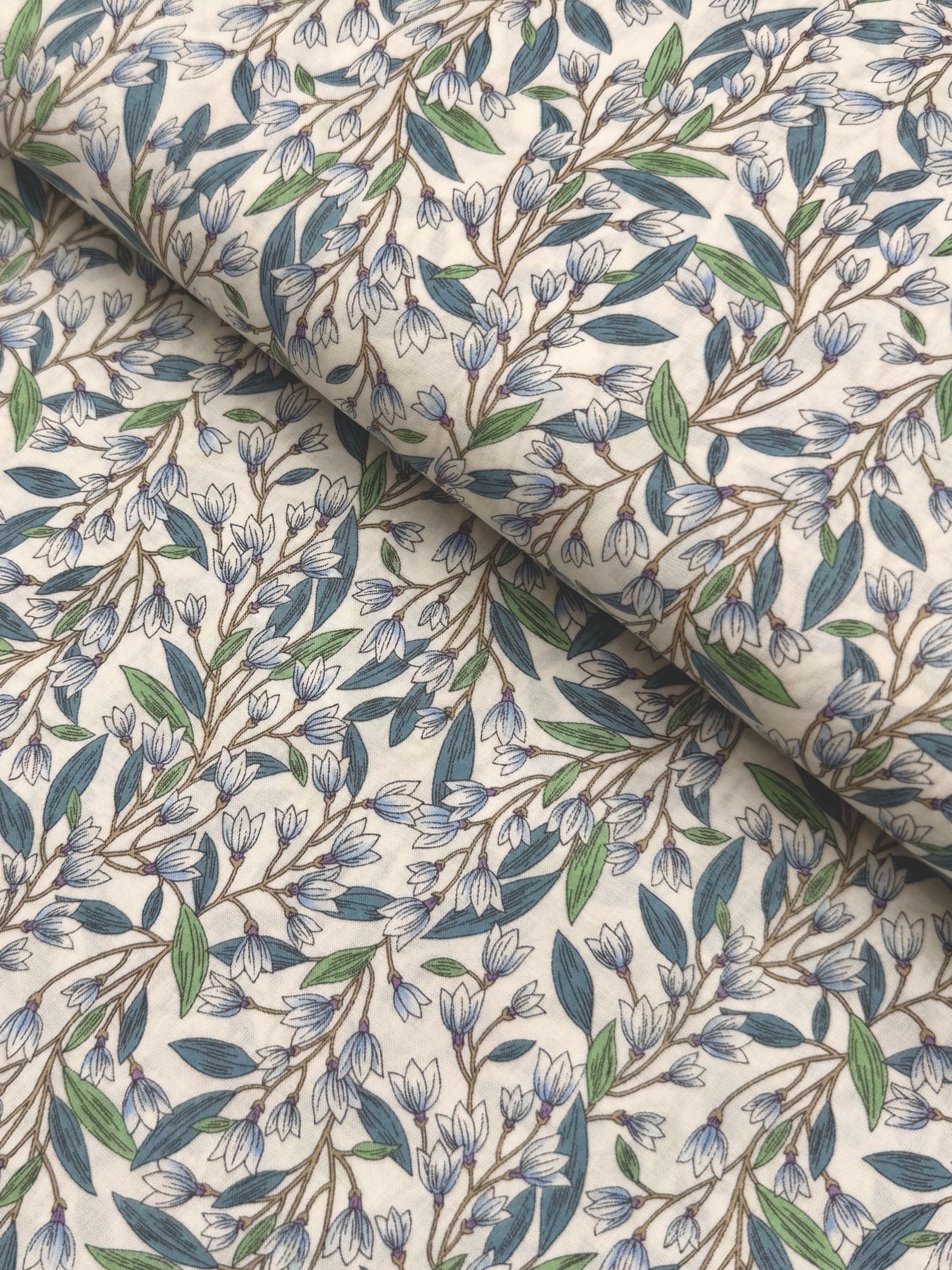 Hokkoh - Trailing Lilies Cotton Lawn Fabric - Blue