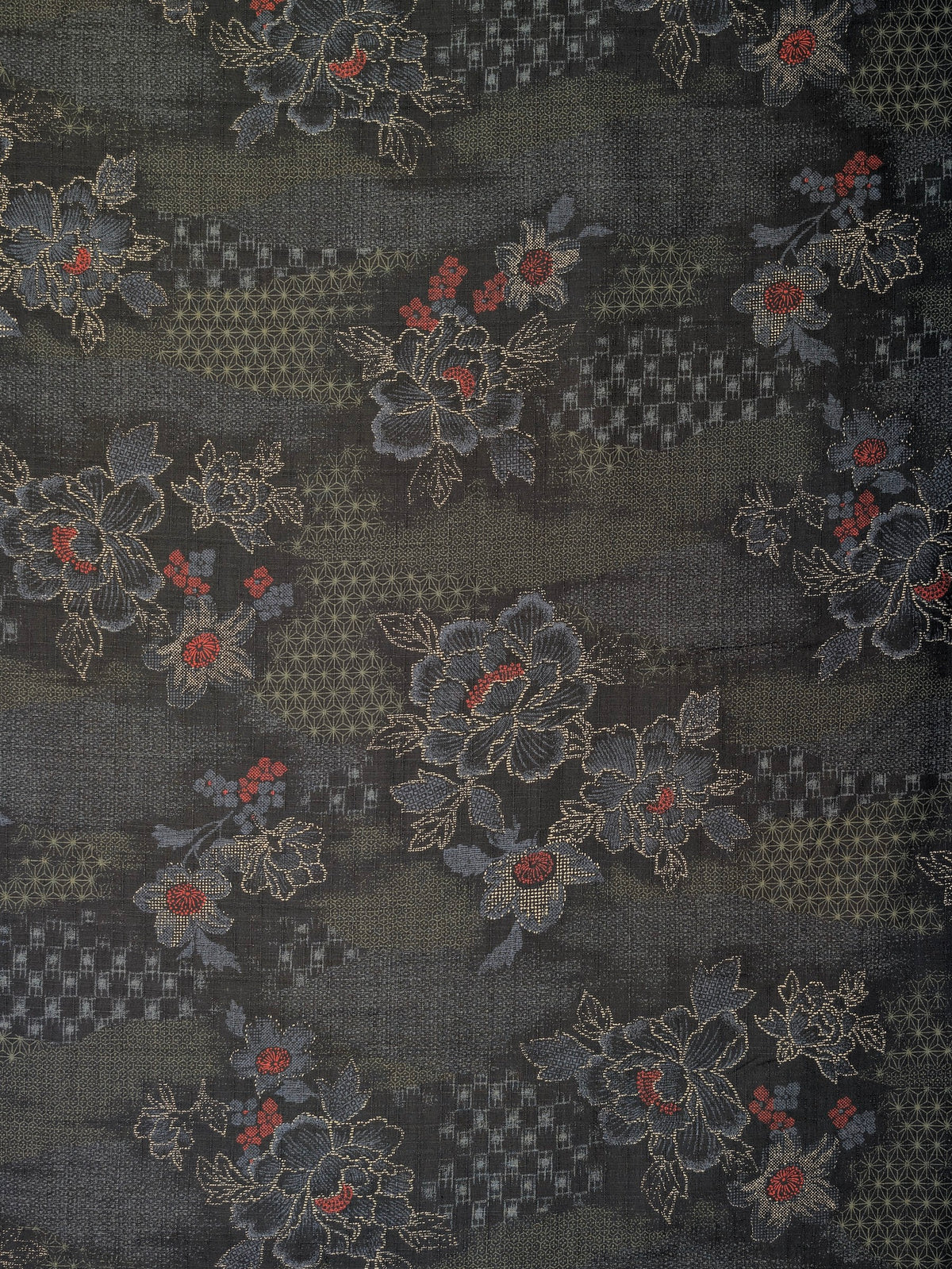 Kobayashi - Wagara Flowers Cotton Dobby Fabric - Black