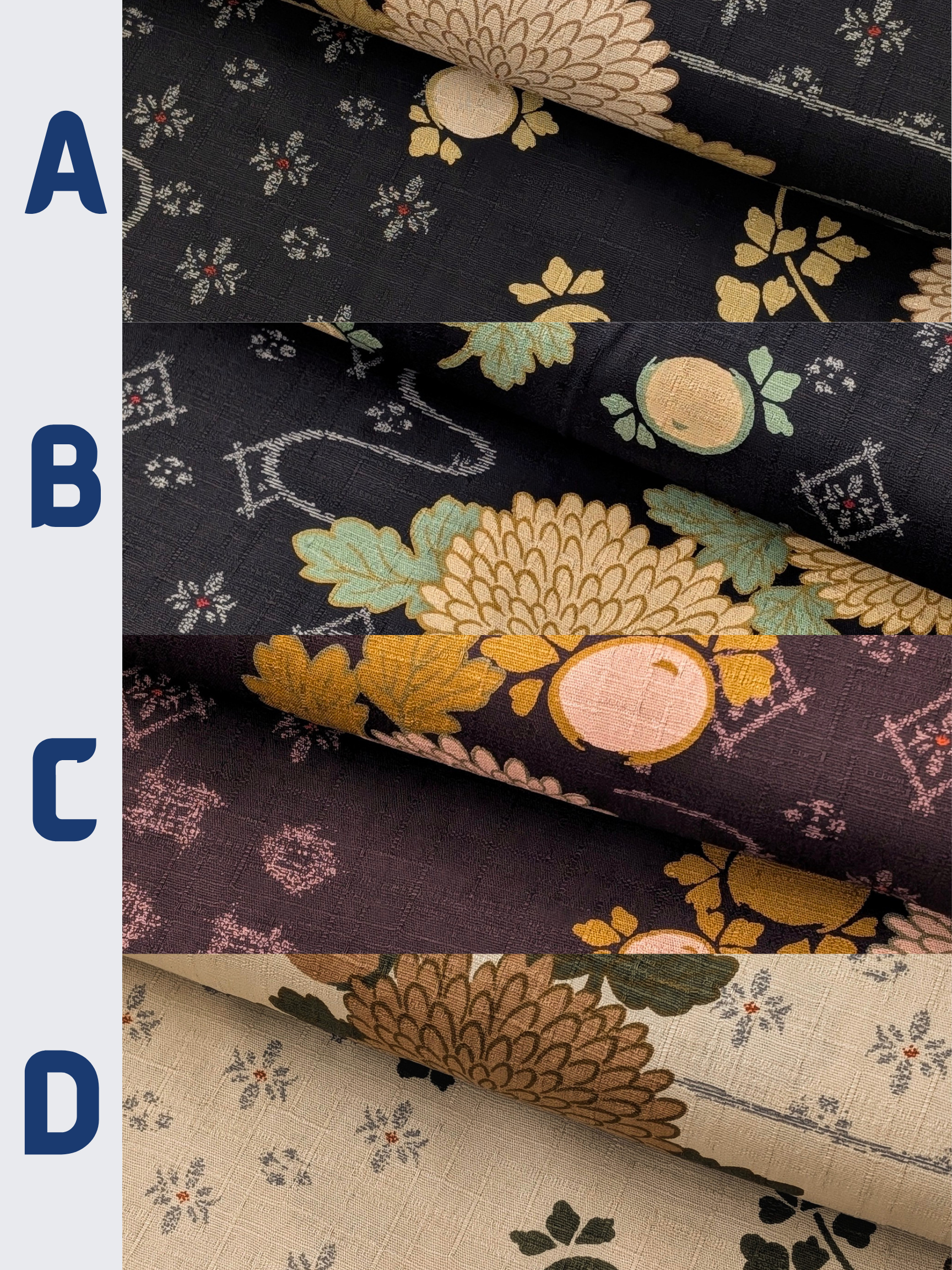 Kobayashi - Chrysanthemums & Patterned Kasumi Cotton Dobby Fabric - Beige