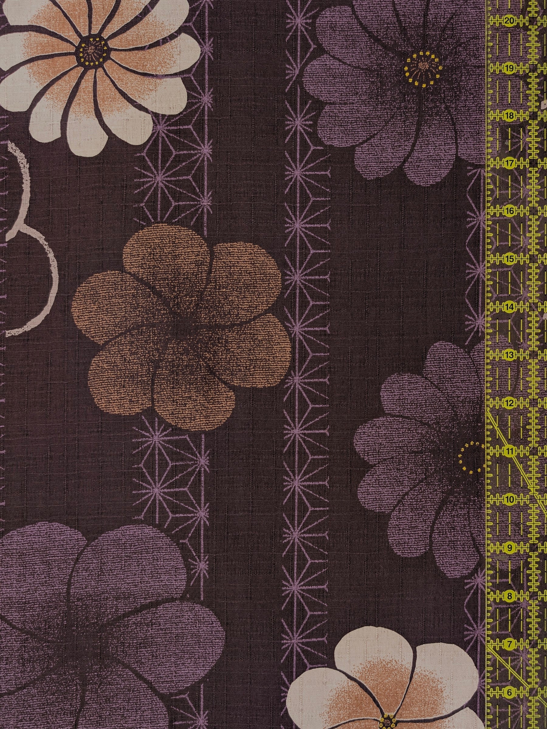 Kobayashi - Asanoha Stripe and Blossoms Cotton Dobby Fabric - Purple