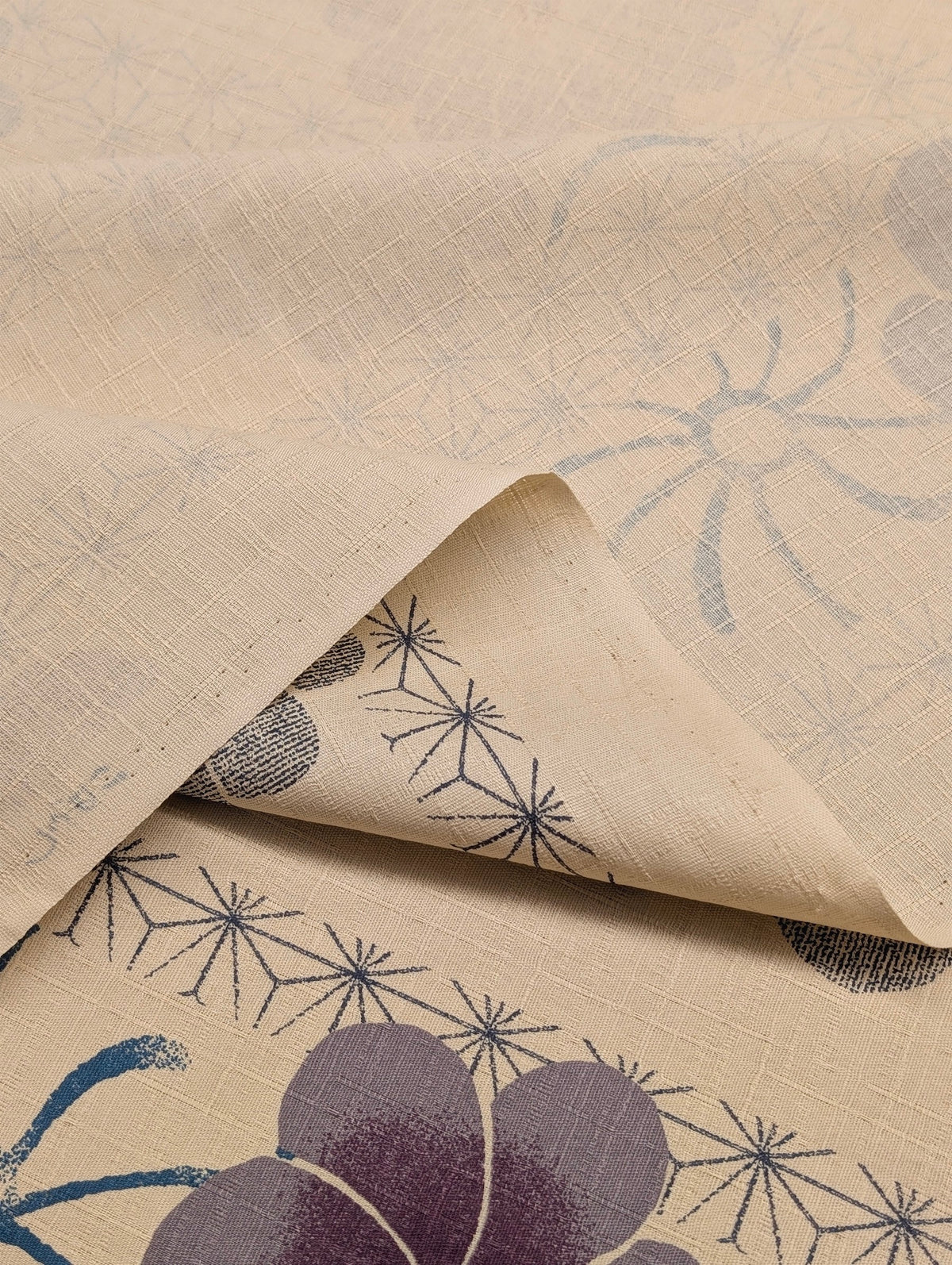 Kobayashi - Asanoha Stripe and Blossoms Cotton Dobby Fabric - Beige