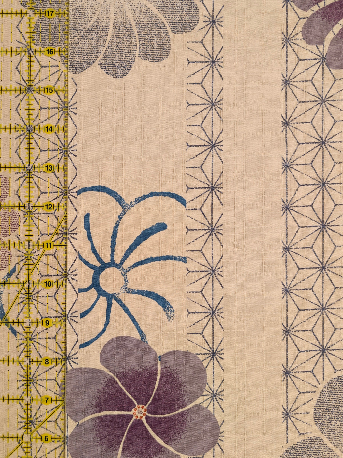 Kobayashi - Asanoha Stripe and Blossoms Cotton Dobby Fabric - Beige