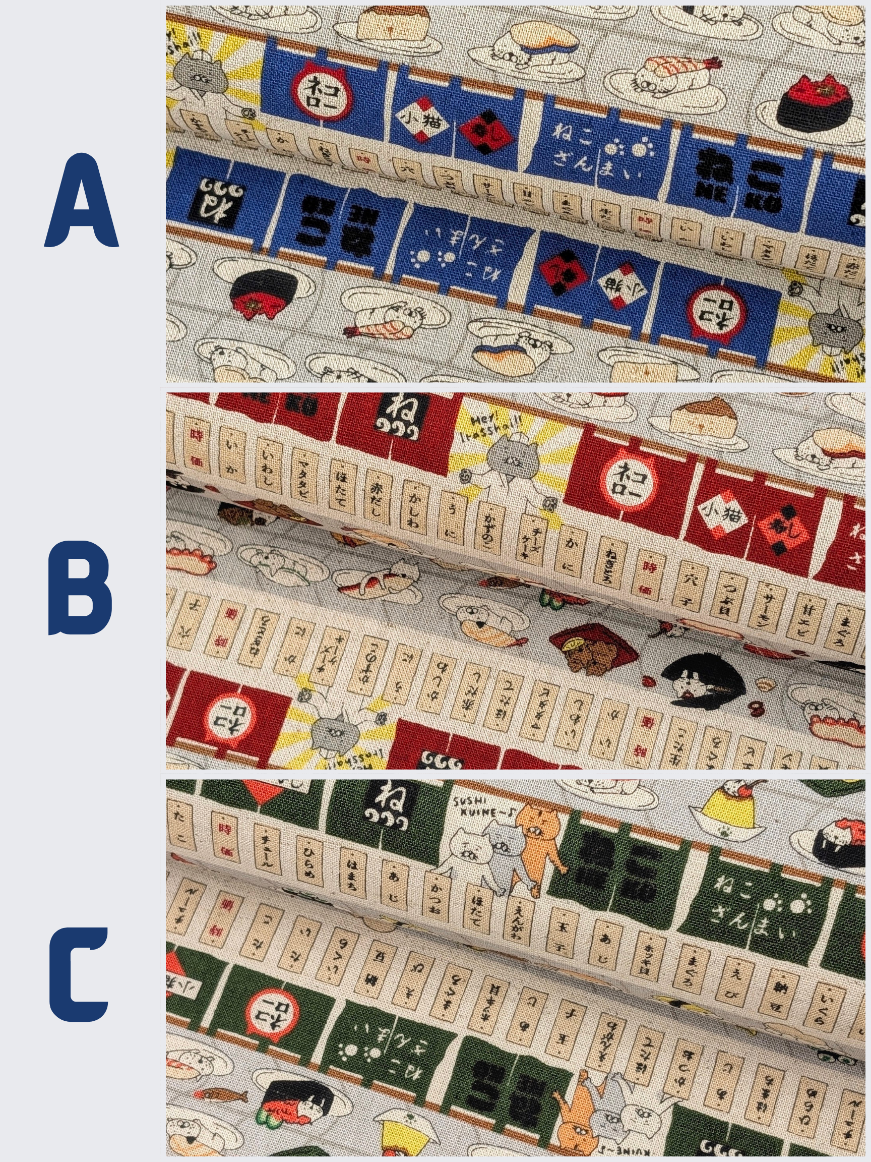 Kobayashi - Neko Sushi Train Cotton Linen Oxford Canvas Fabric - Blue