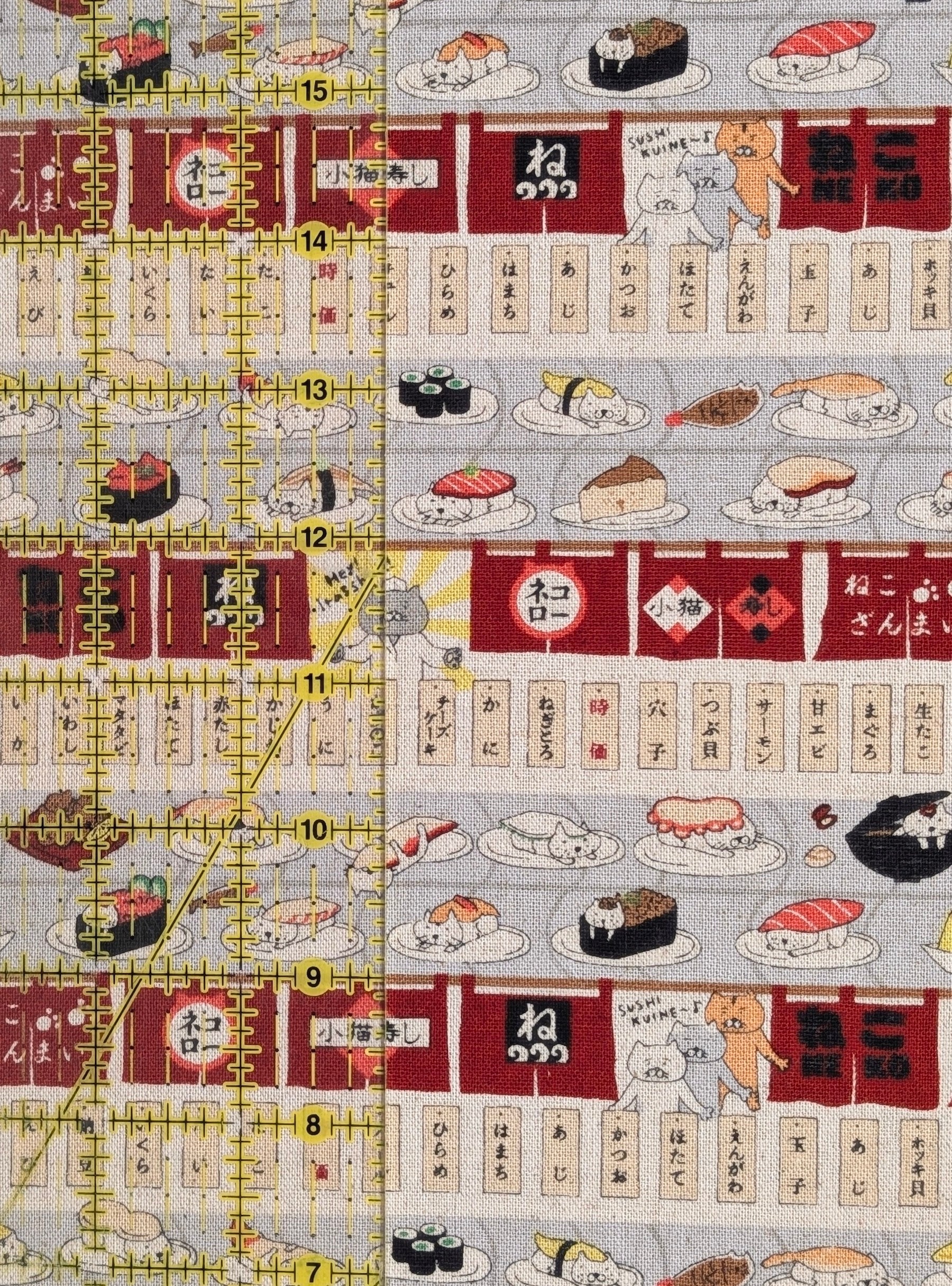 Kobayashi - Neko Sushi Train Cotton Linen Oxford Canvas Fabric - Red