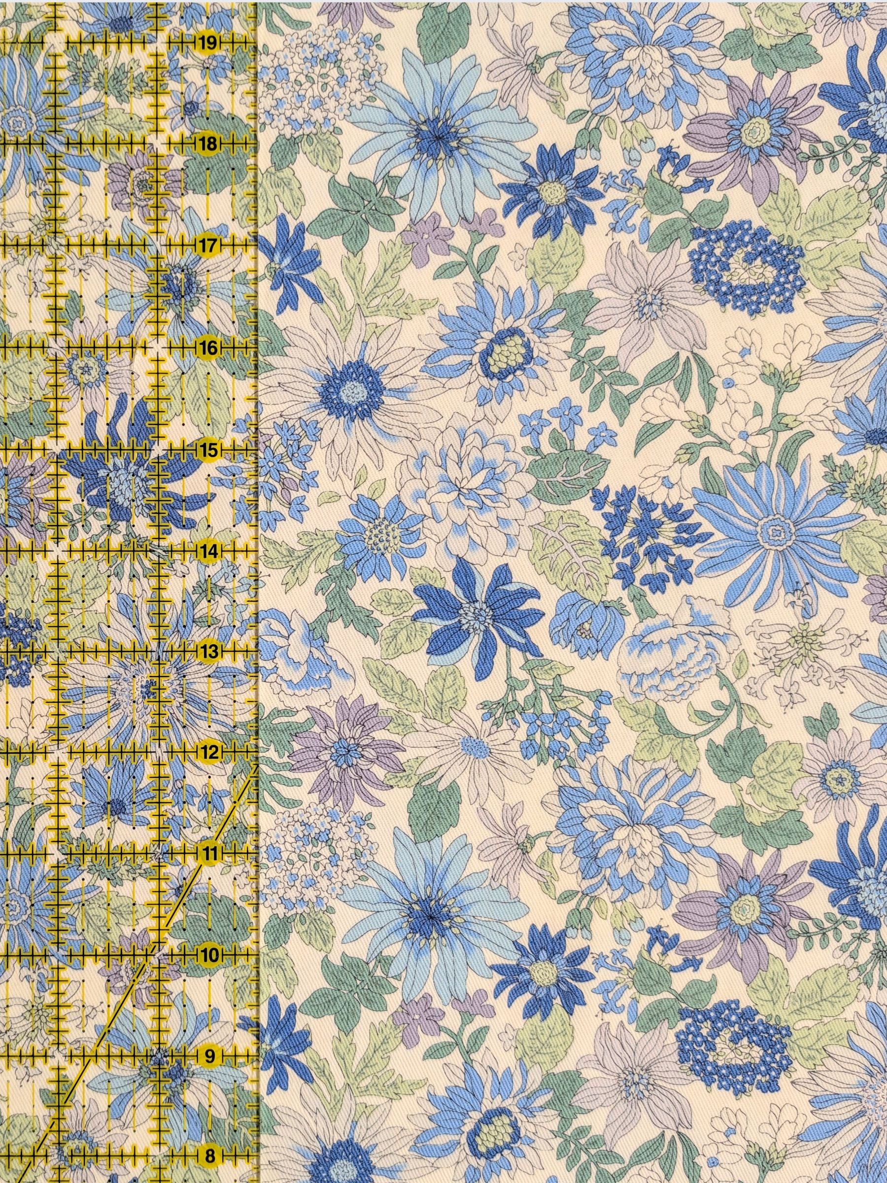 Kobayashi - Colorful Floral Cotton Twill Fabric - Blue