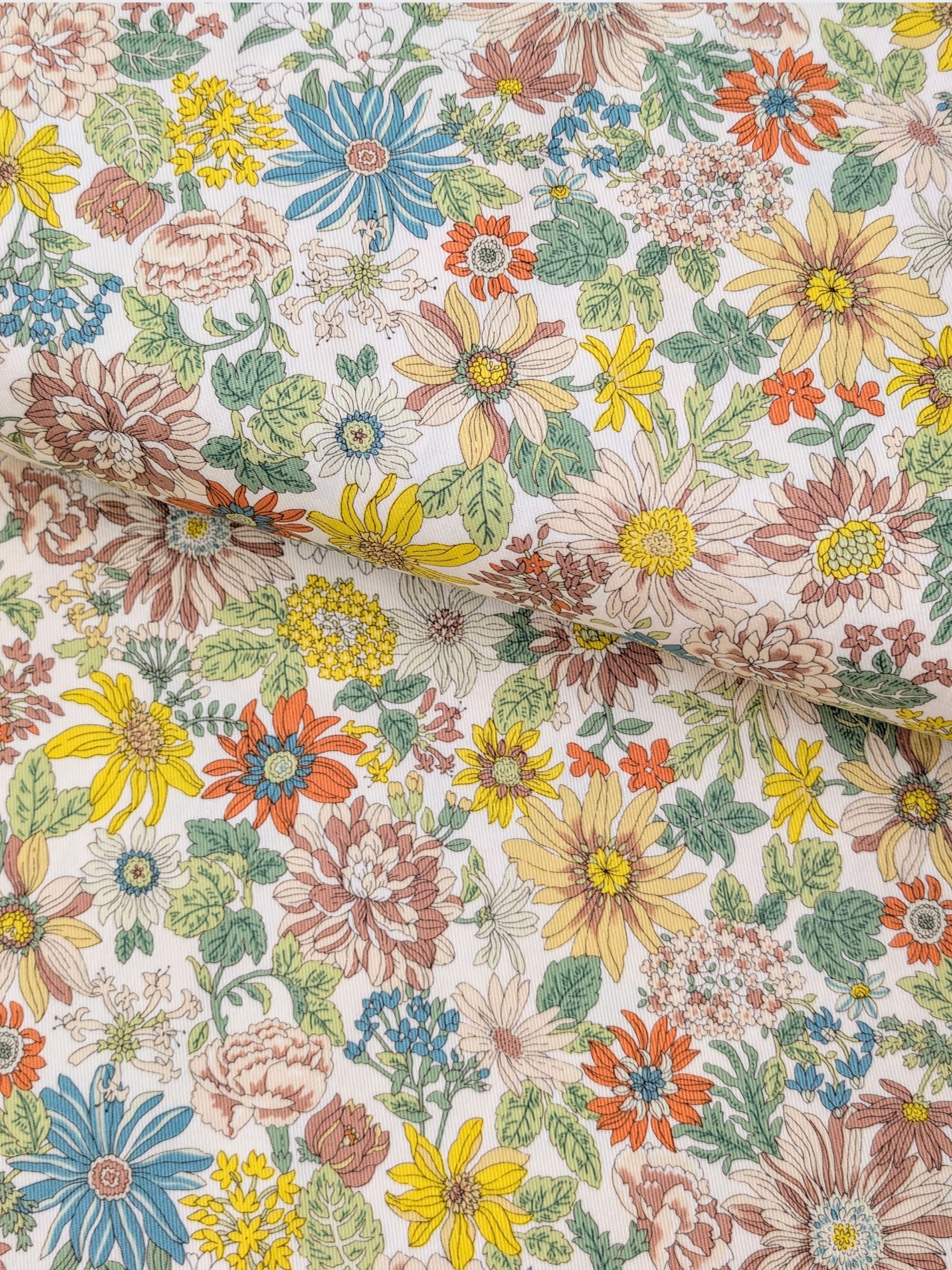 Kobayashi - Colorful Floral Cotton Twill Fabric - Green