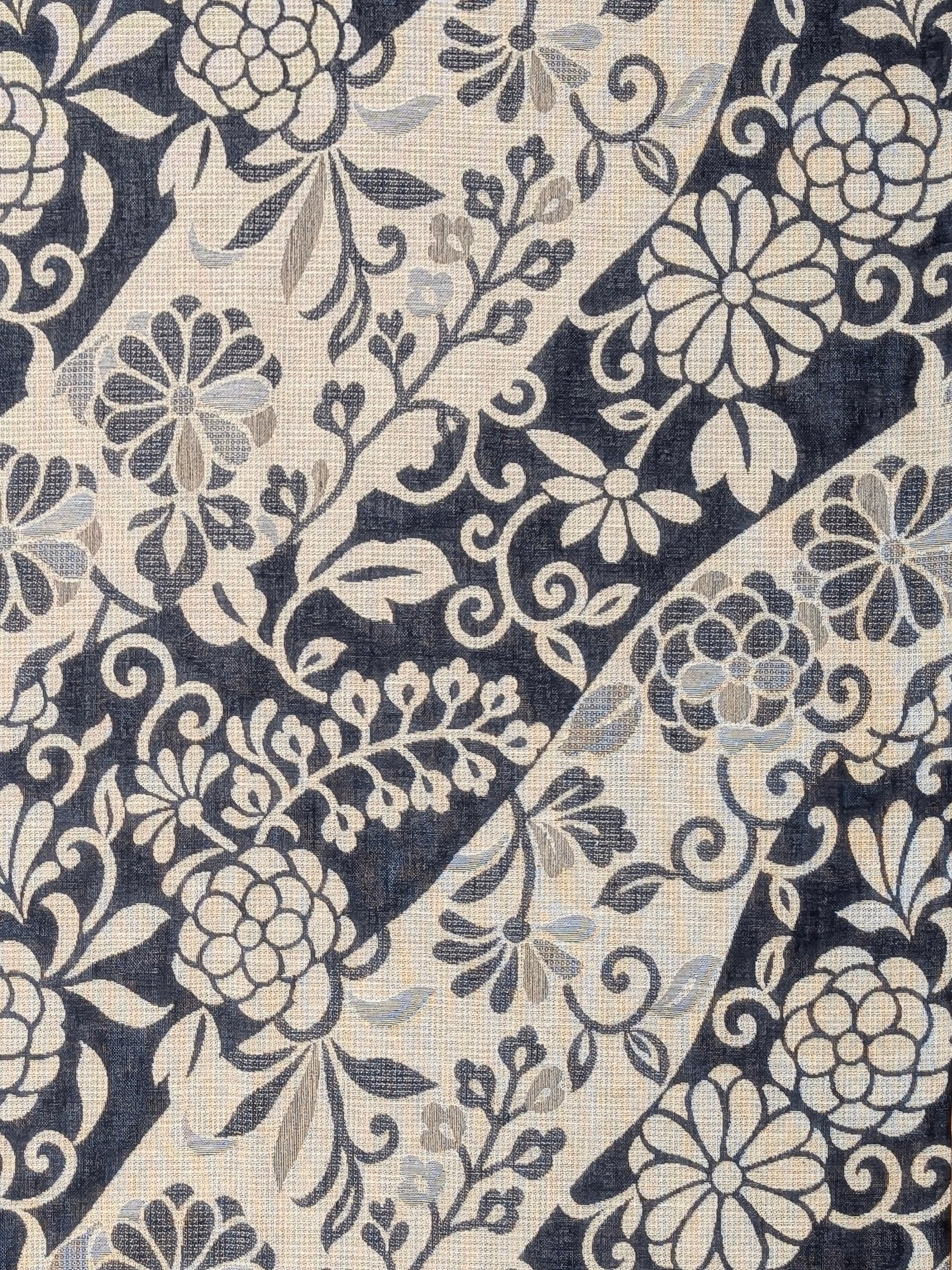 Kobayashi - Floral Vines Double Sided Jacquard Cotton Fabric - Blue & Beige