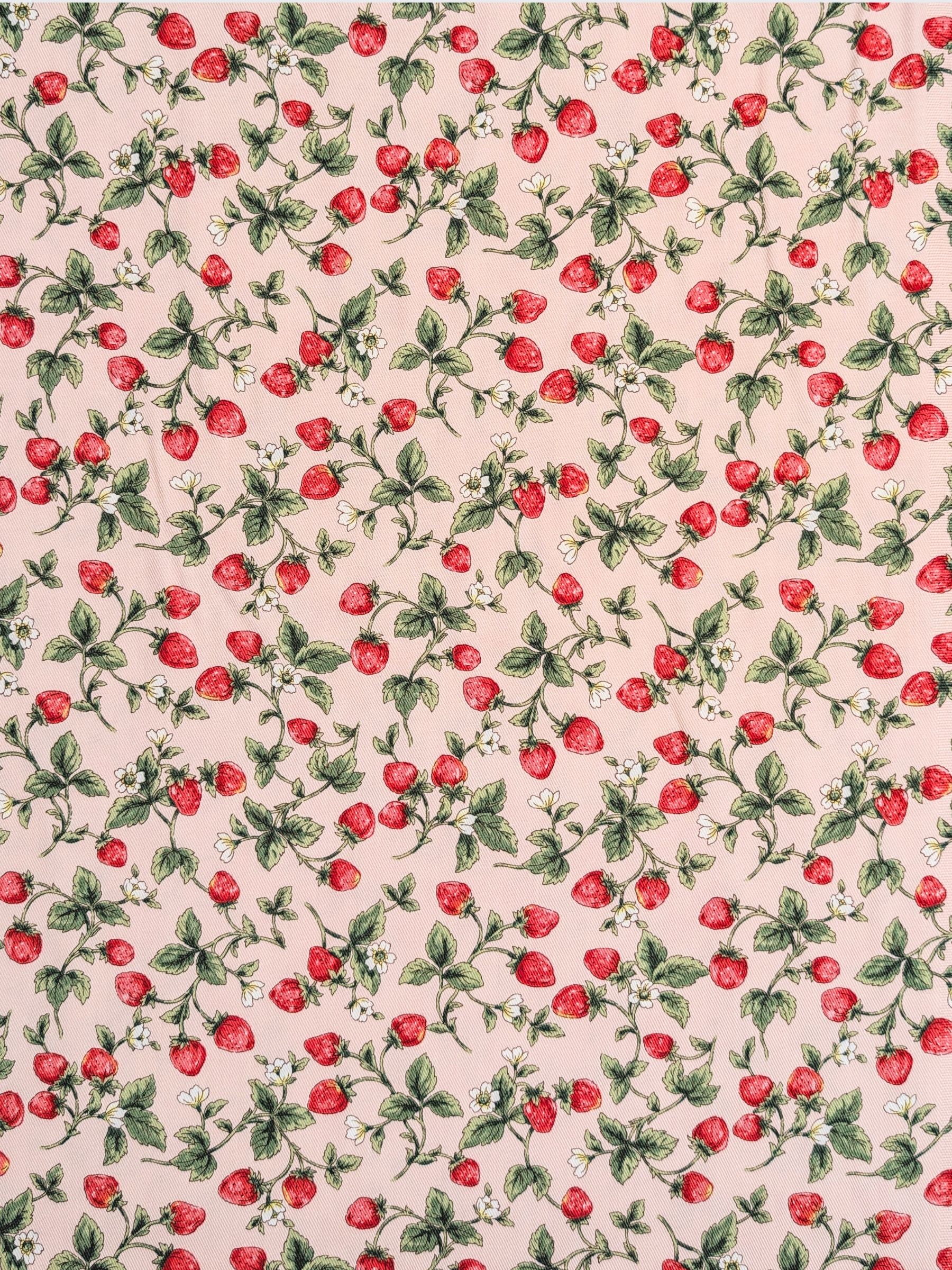 Kobayashi - Vining Strawberries Cotton Oxford Twill Fabric - Pink