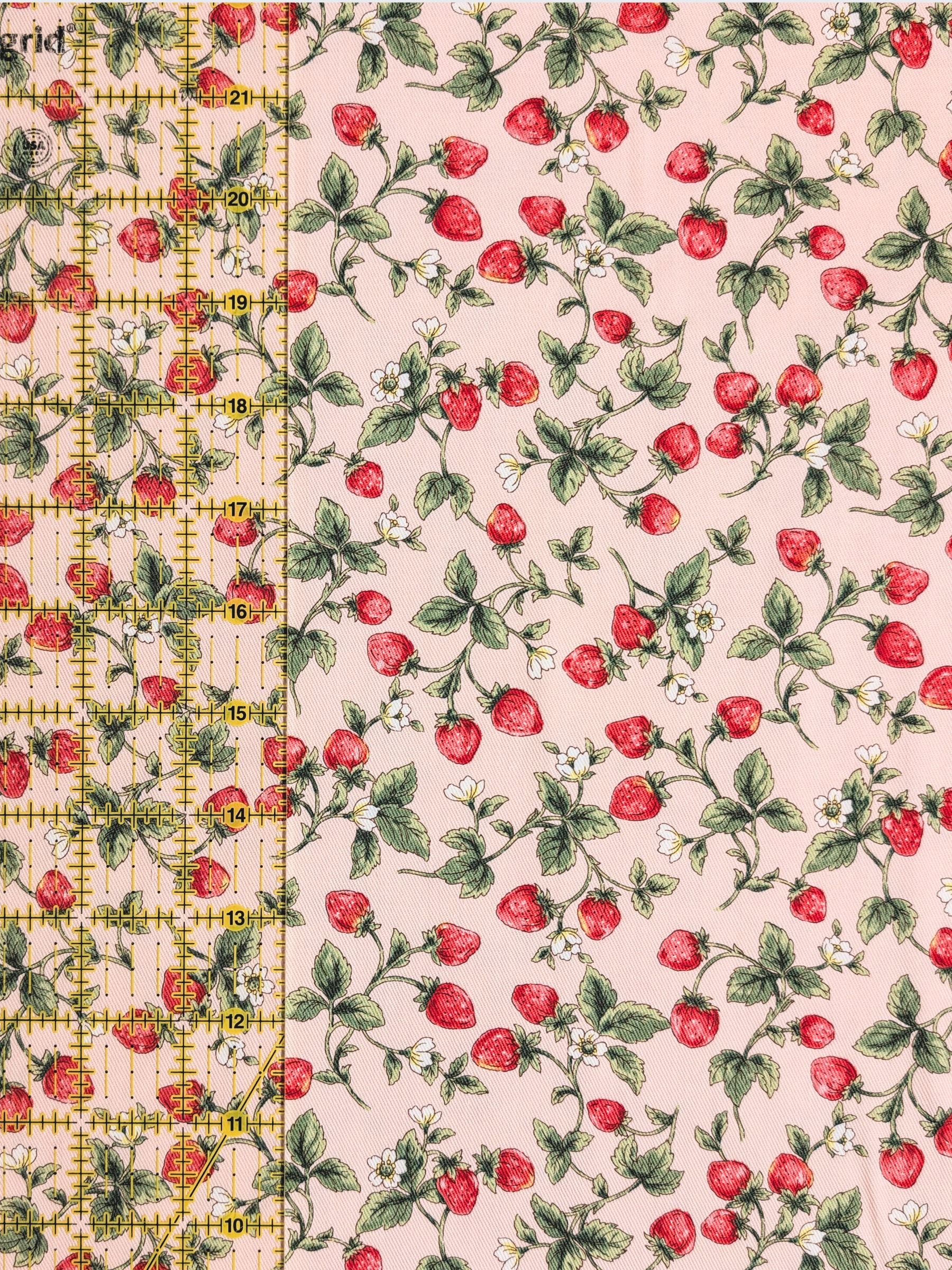Kobayashi - Vining Strawberries Cotton Oxford Twill Fabric - Pink