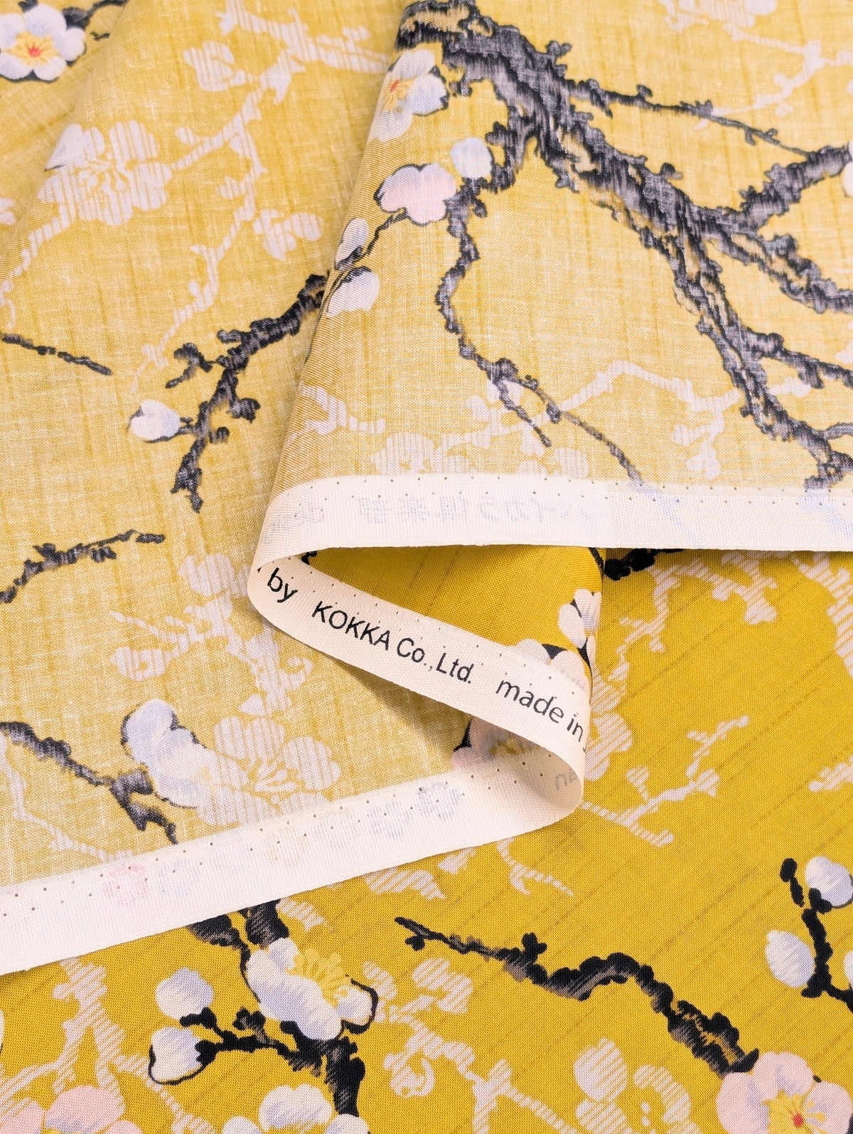 Kokka - Sakura Branches Cotton Sheeting Fabric - Yellow