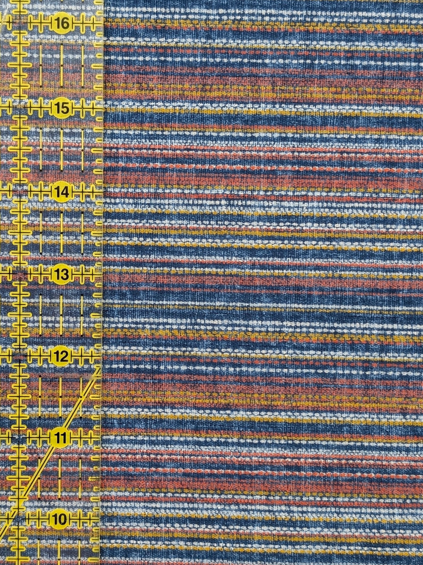 Morikiku - Textured Stripe Cotton Dobby Fabric - Blue