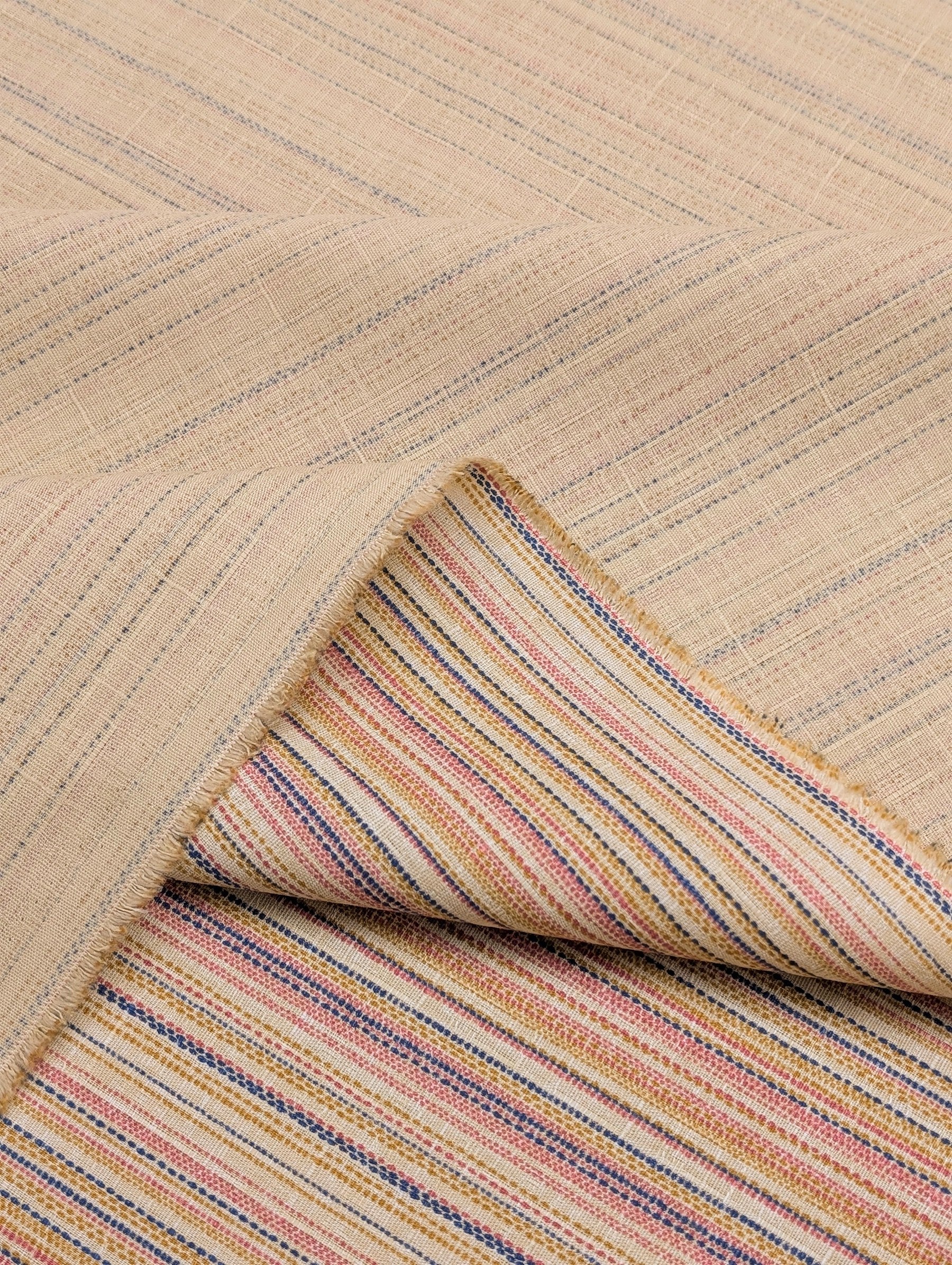 Morikiku - Textured Stripe Cotton Dobby Fabric - Beige