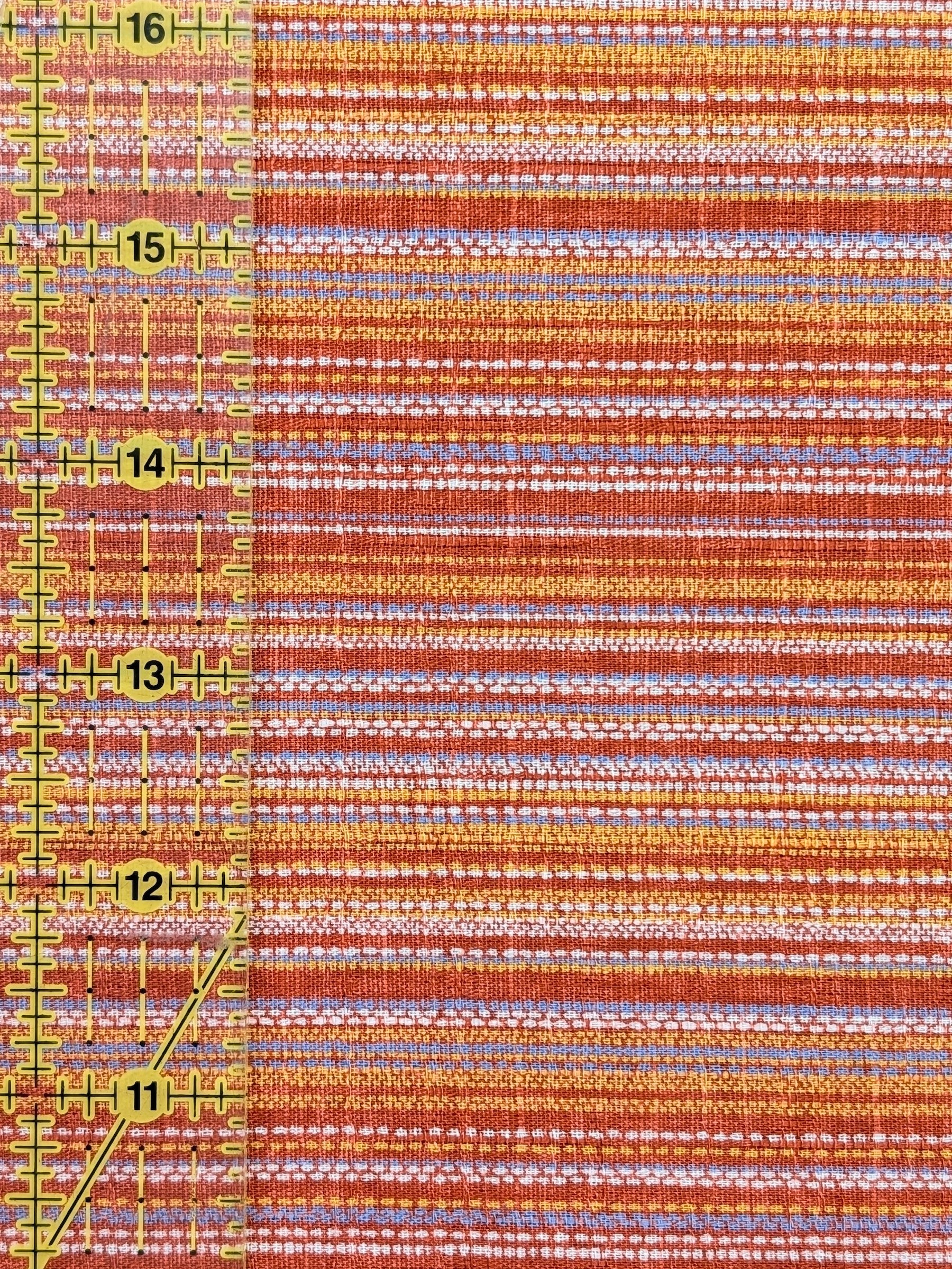 Morikiku - Textured Stripe Cotton Dobby Fabric - Red