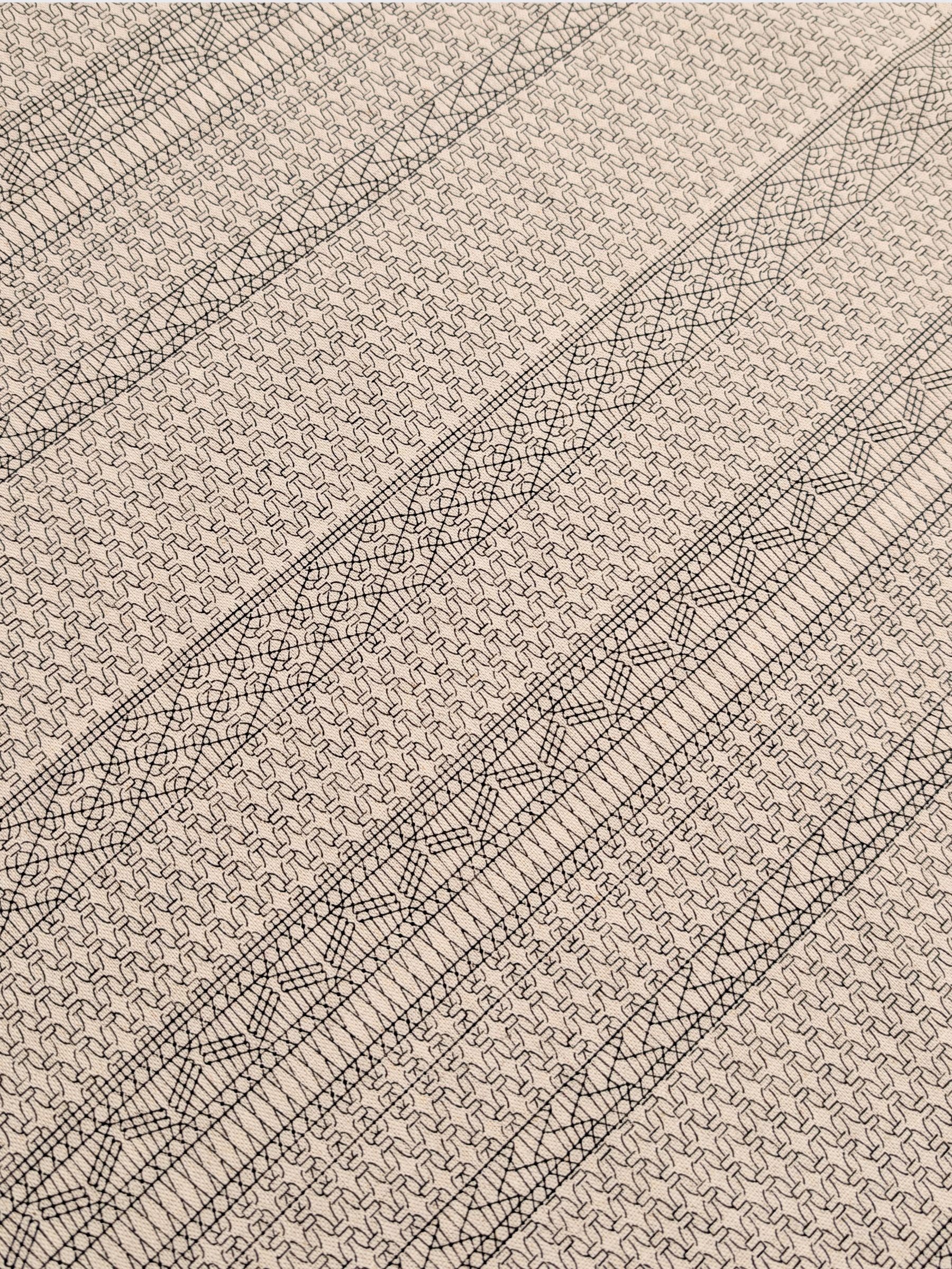 Yuwa - Cream Lace-Lines Cotton/Linen Fabric - Natural