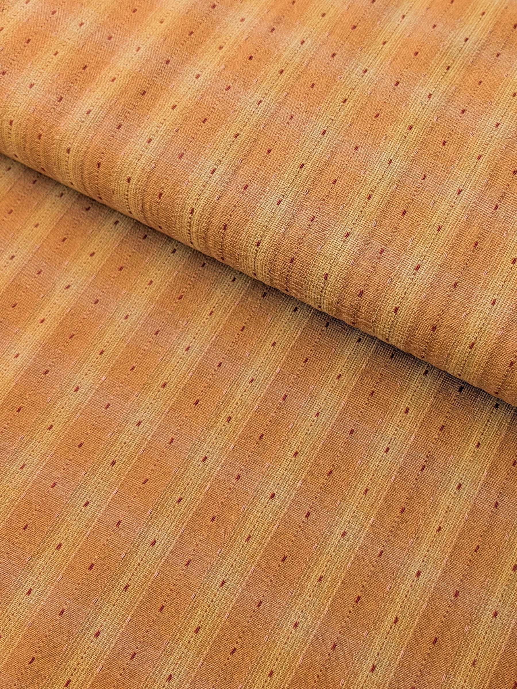 MYD - Dotted Texture Cotton Gingham Plaid Yarn Dyed Fabric - Orange and Yellow