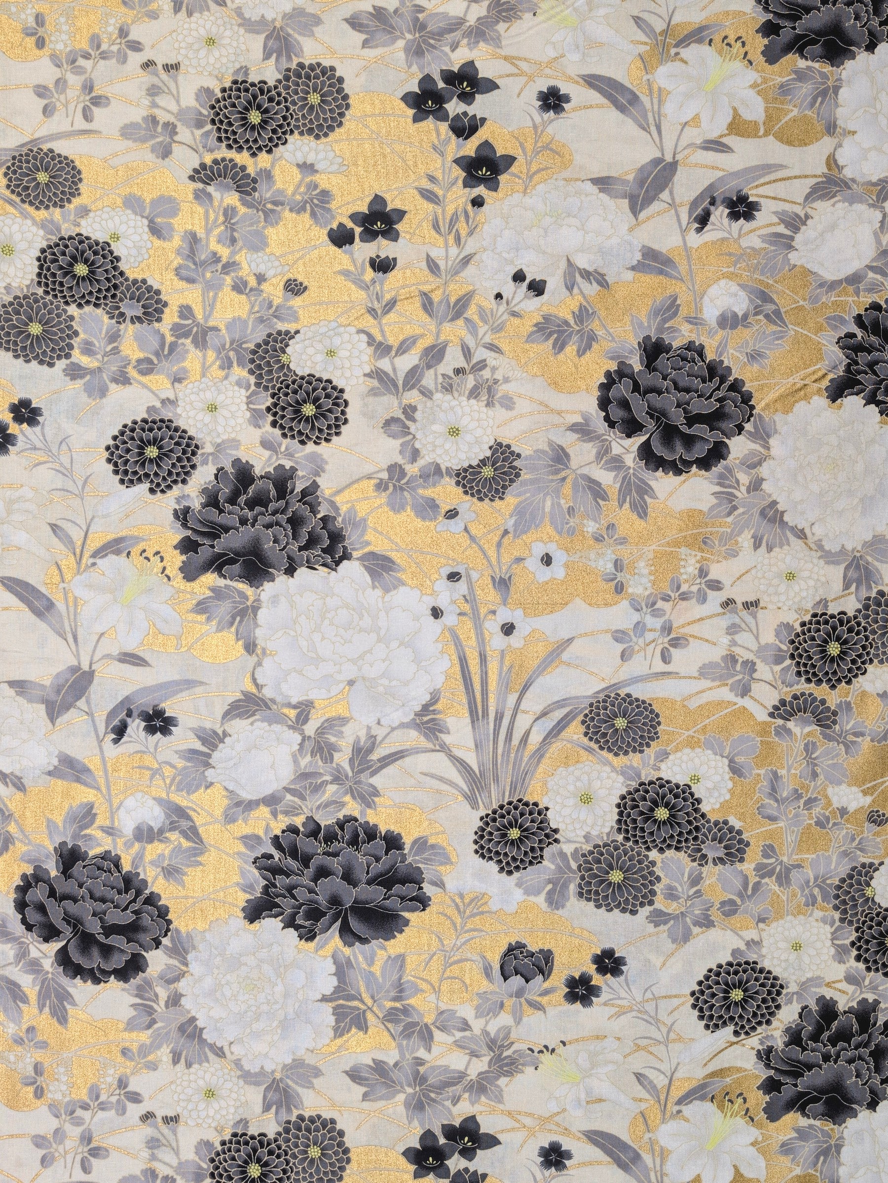Naka - Golden Flower Fields Cotton Sheeting Fabric - Black & White