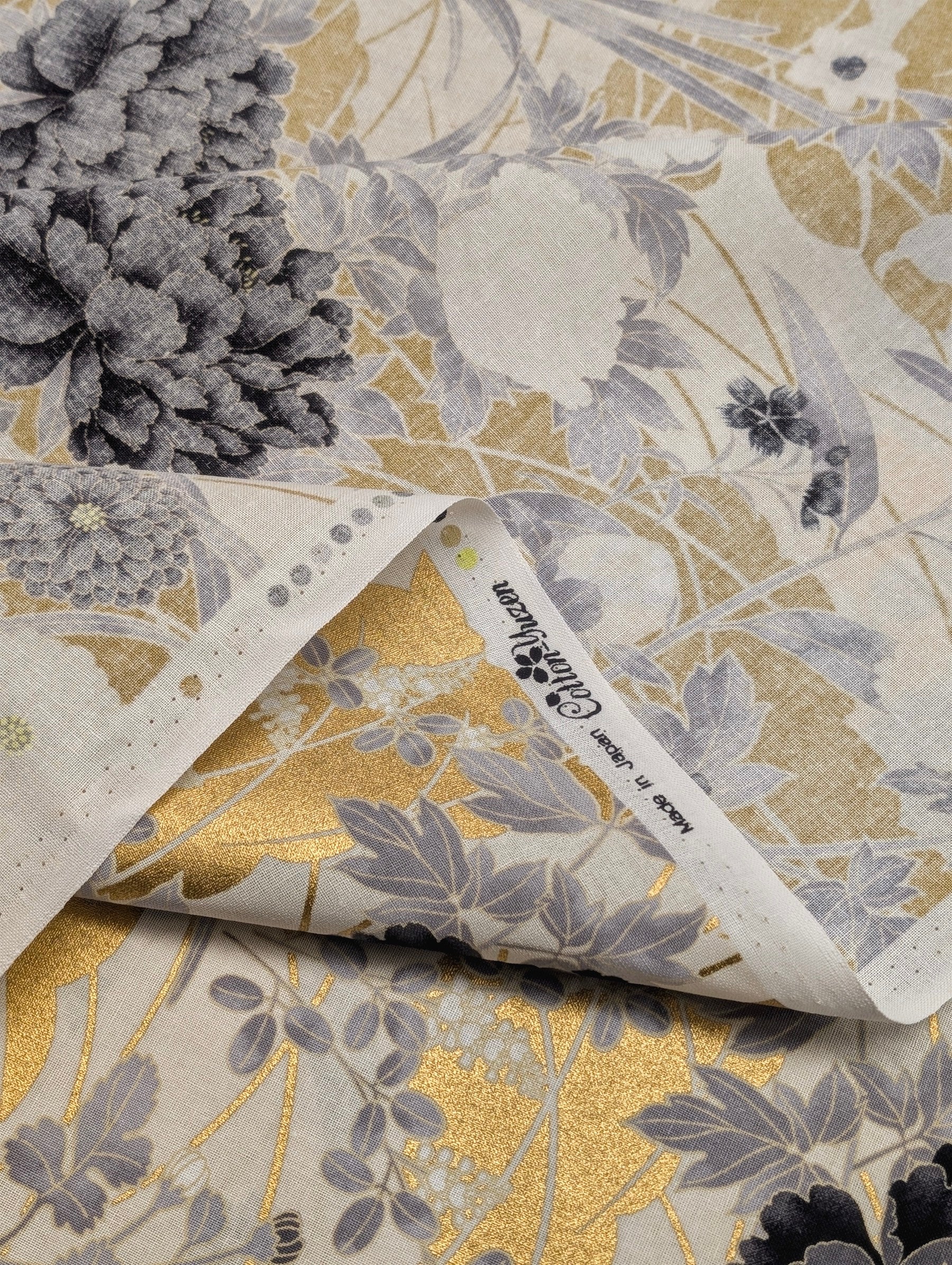 Naka - Golden Flower Fields Cotton Sheeting Fabric - Black & White