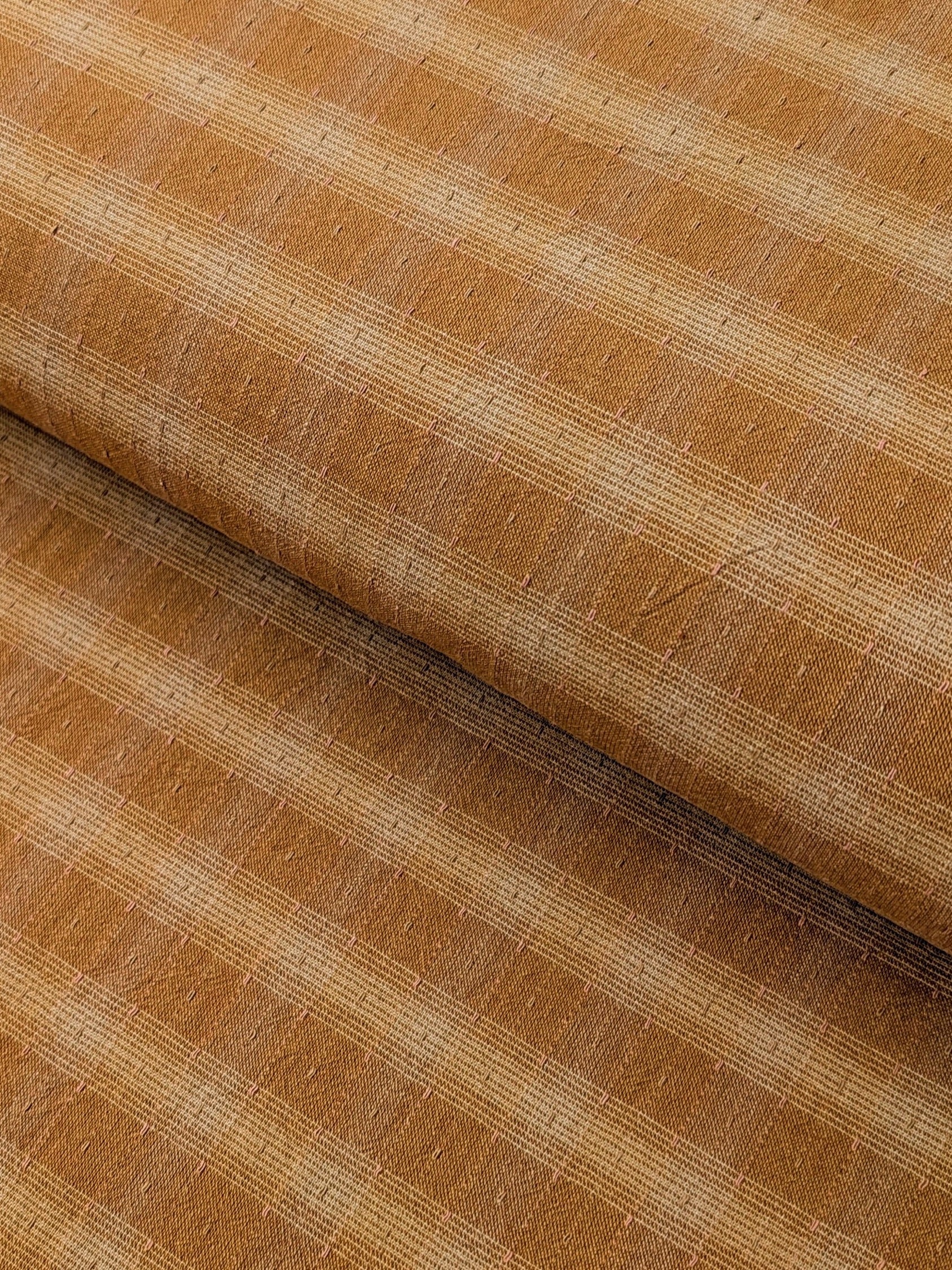 MYD - Dotted Texture Cotton Gingham Plaid Yarn Dyed Fabric - Marigold and Cream