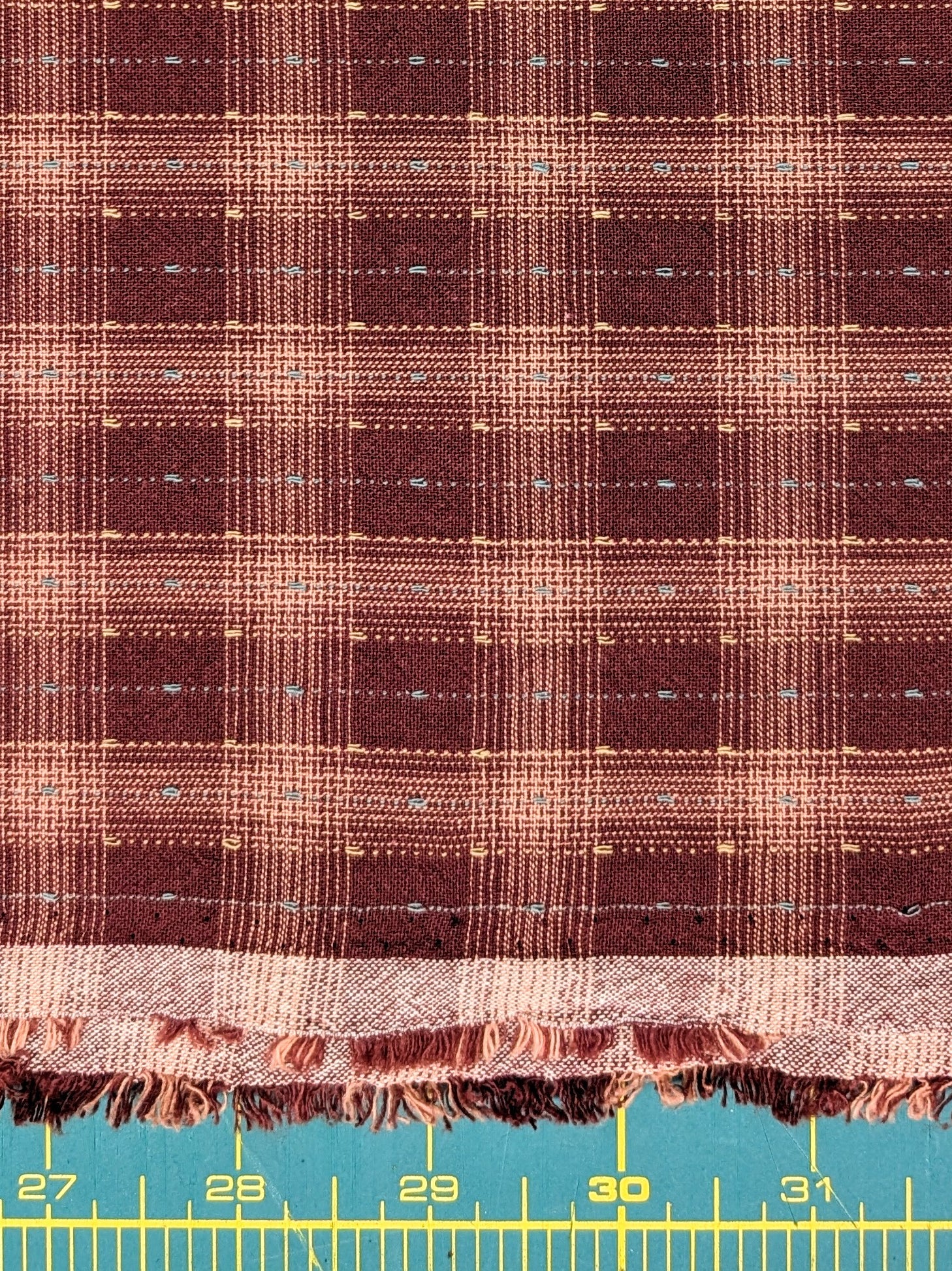 MYD - Dotted Texture Cotton Gingham Plaid Yarn Dyed Fabric - Burgundy and Pink
