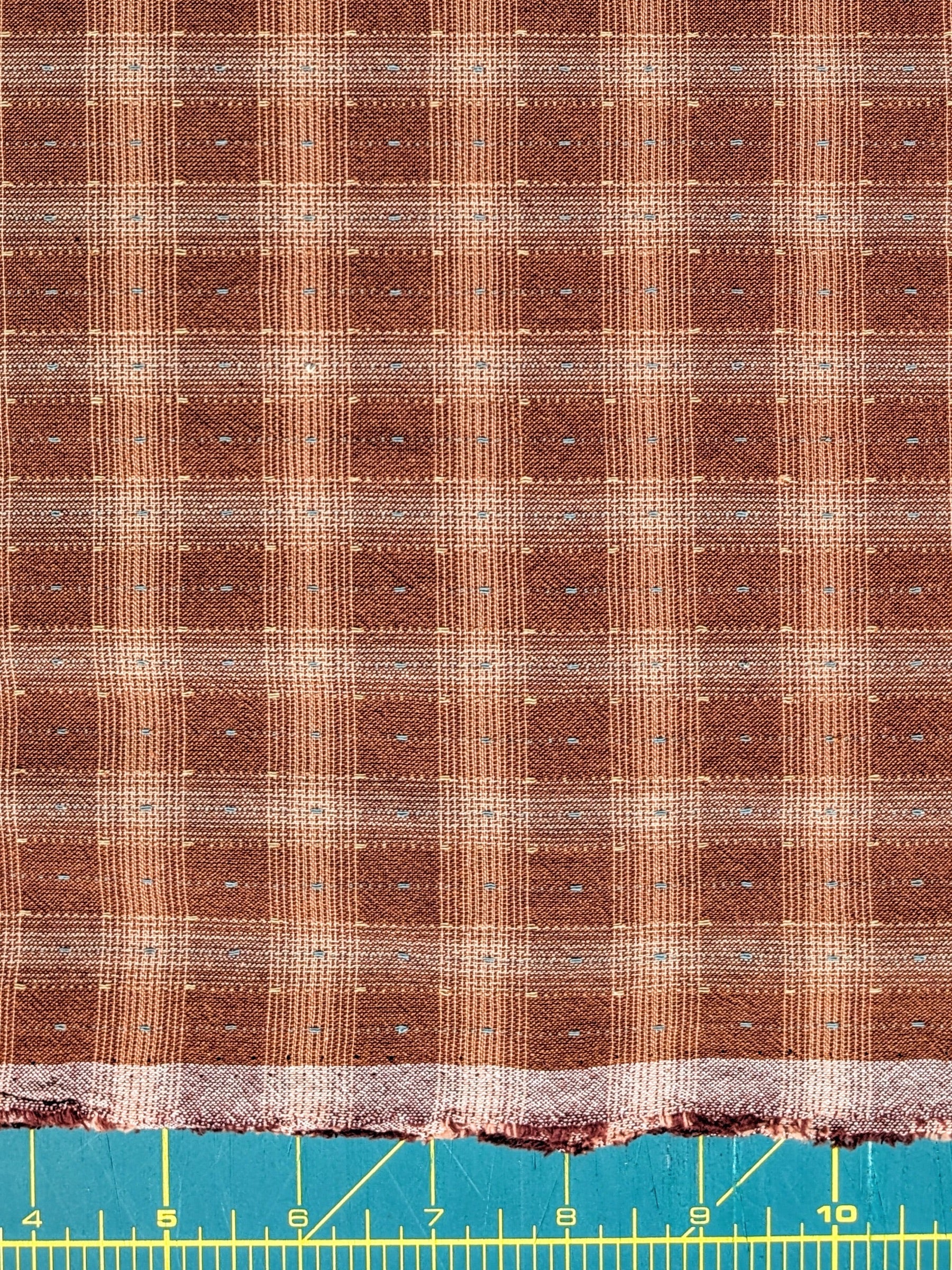 MYD - Dotted Texture Cotton Gingham Plaid Yarn Dyed Fabric - Brick and Cream