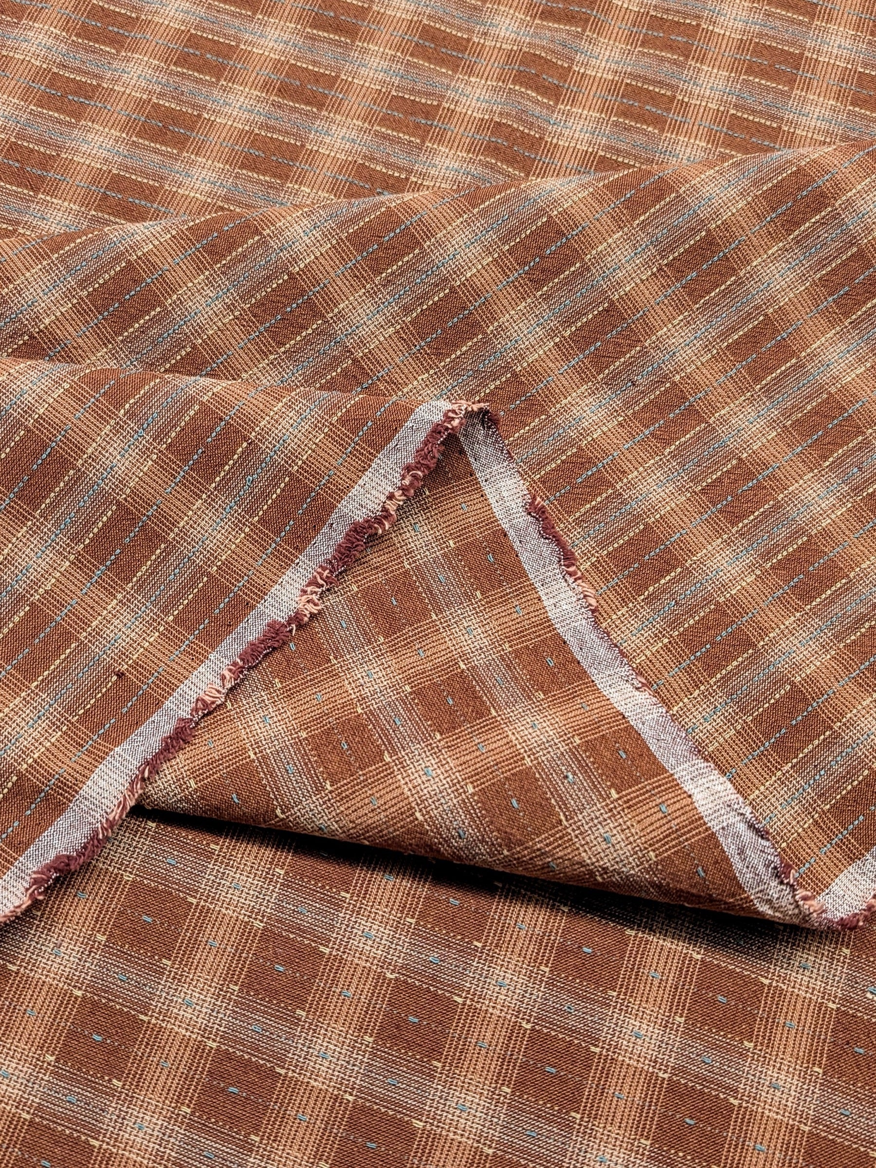 MYD - Dotted Texture Cotton Gingham Plaid Yarn Dyed Fabric - Brick and Cream