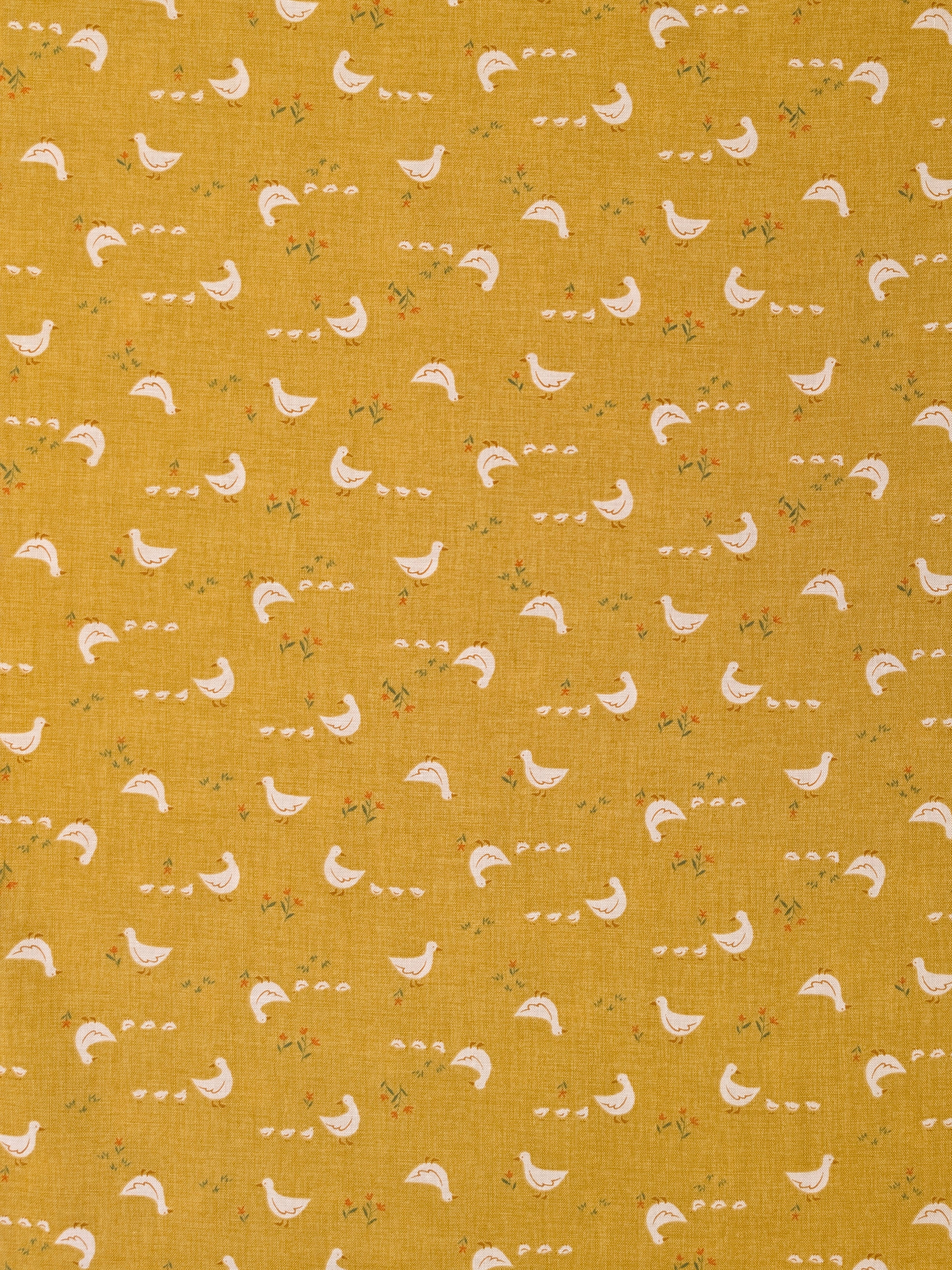 Vancet - Farmyard Ducks Feed Sack Print Cotton Fabric - Yellow