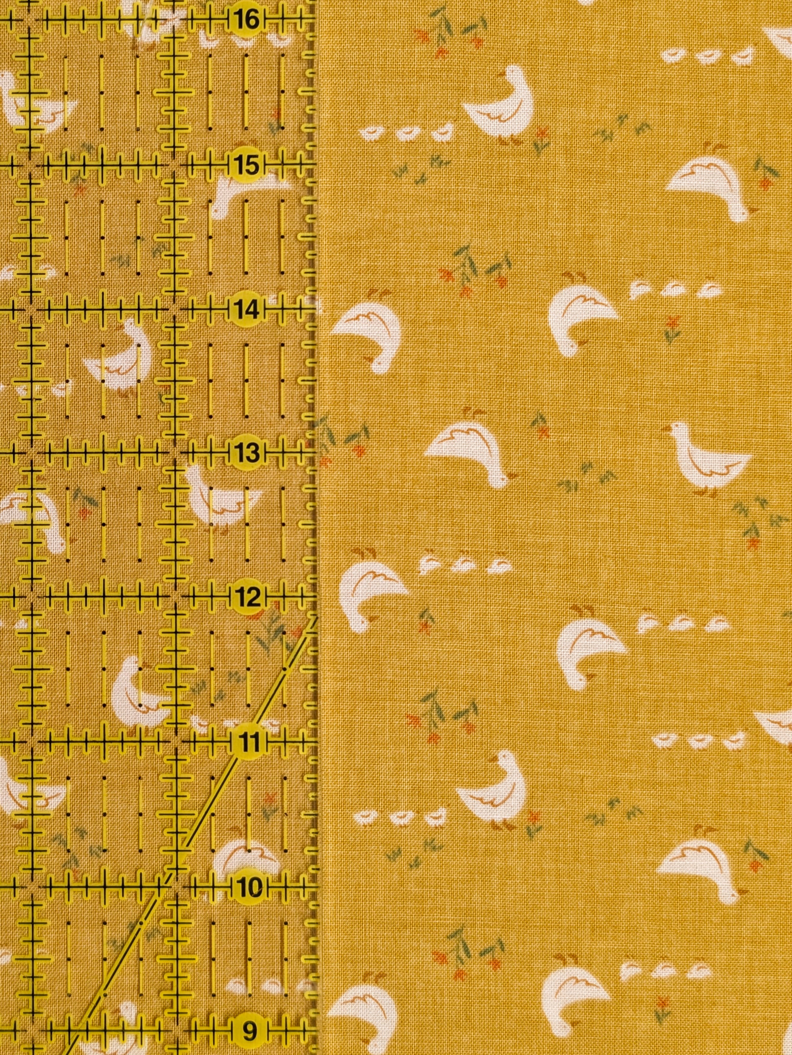 Vancet - Farmyard Ducks Feed Sack Print Cotton Fabric - Yellow