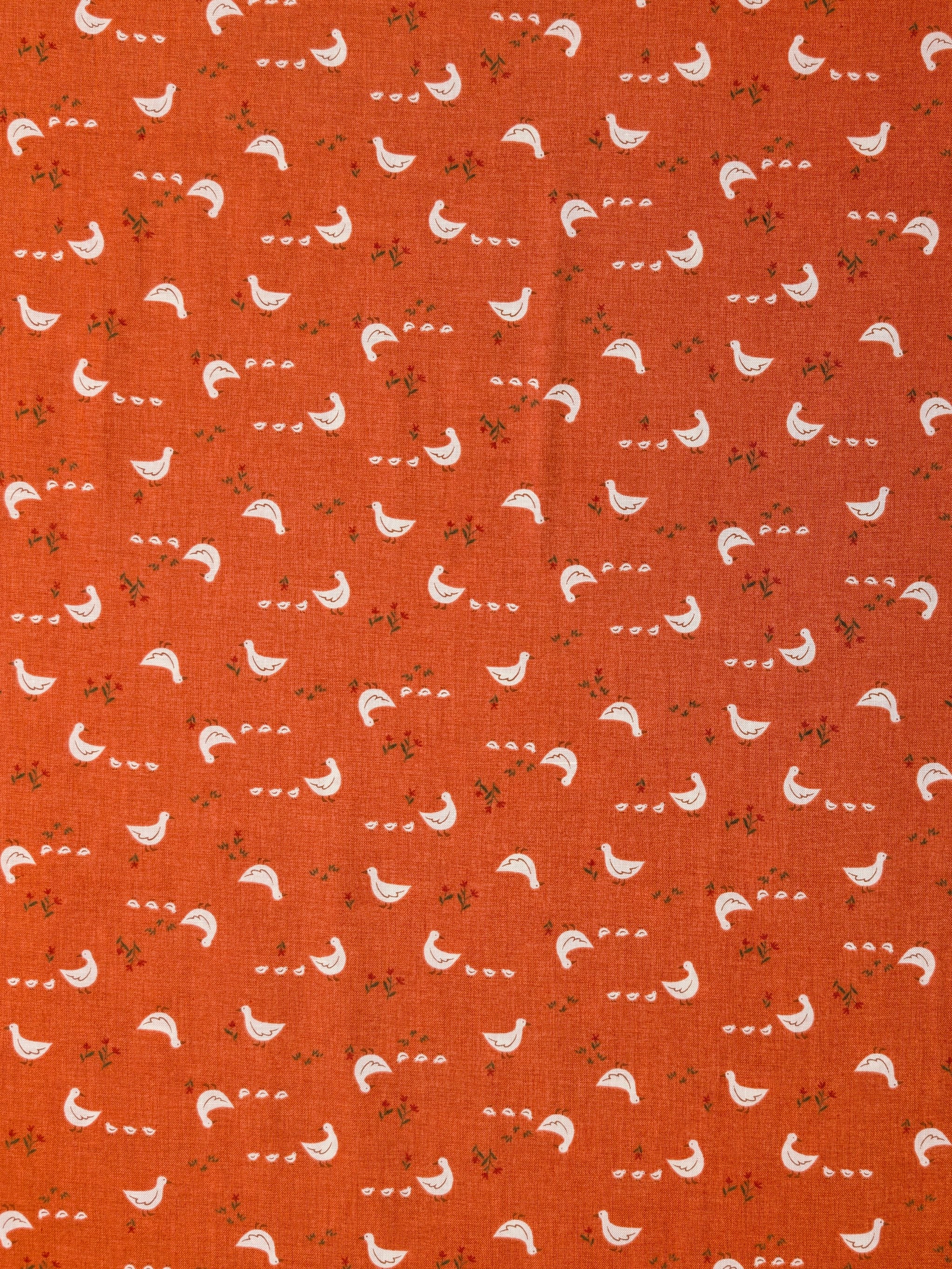 Vancet - Farmyard Ducks Feed Sack Print Cotton Fabric - Red