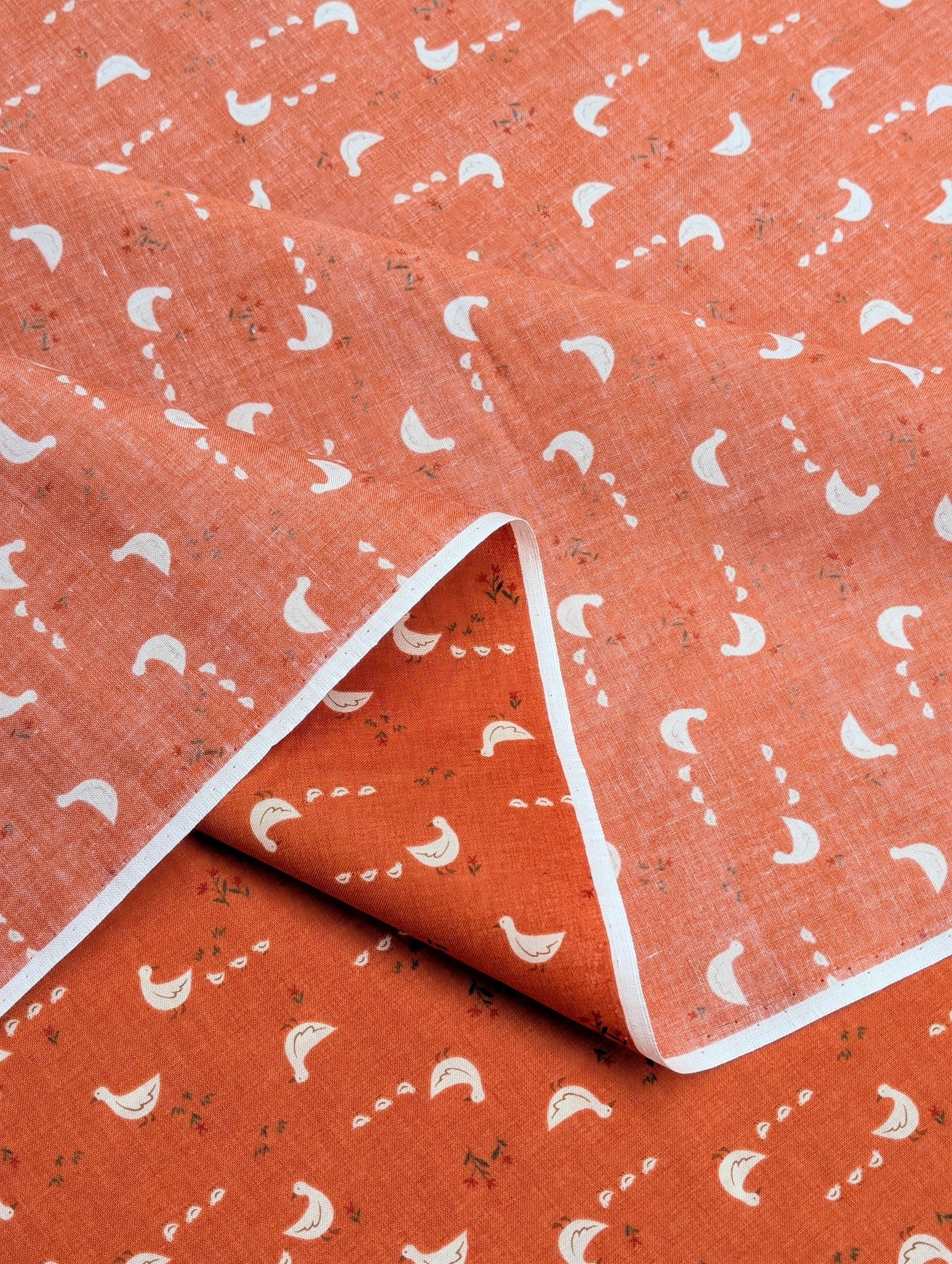 Vancet - Farmyard Ducks Feed Sack Print Cotton Fabric - Red
