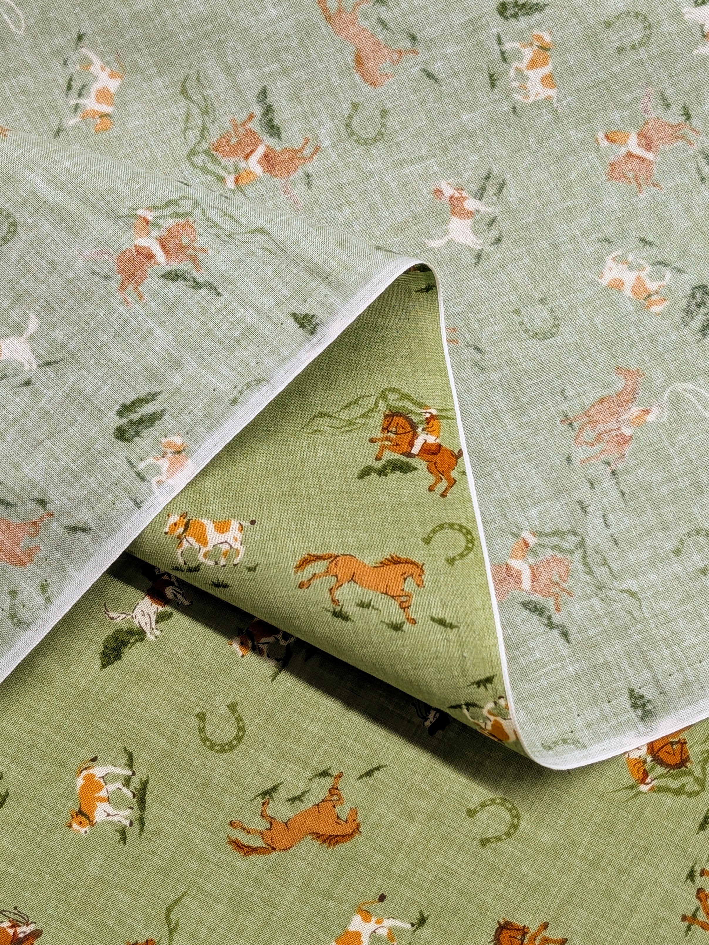 Vancet - Old Western Feed Sack Print Cotton Fabric - Green