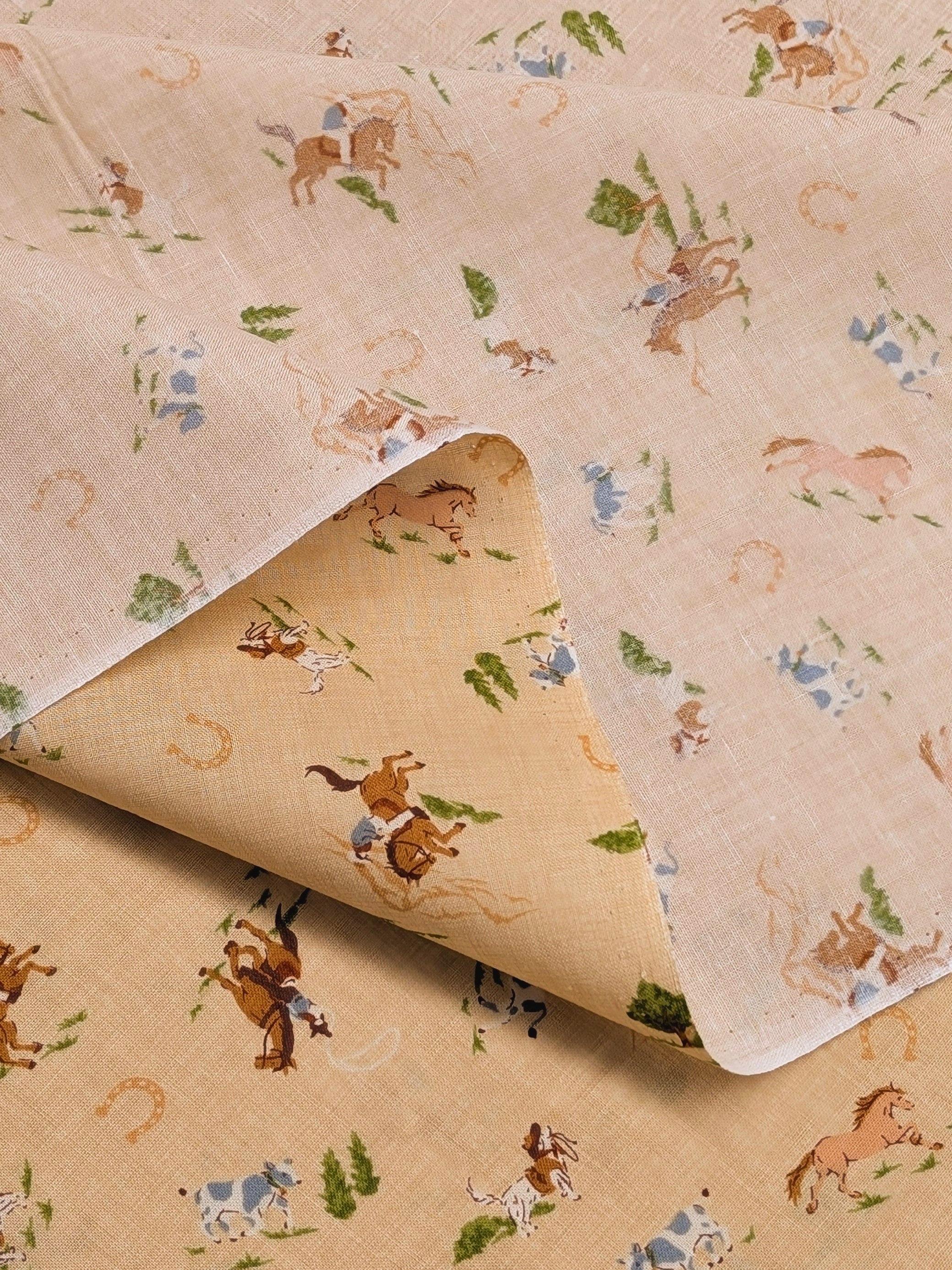 Vancet - Old Western Feed Sack Print Cotton Fabric - Beige