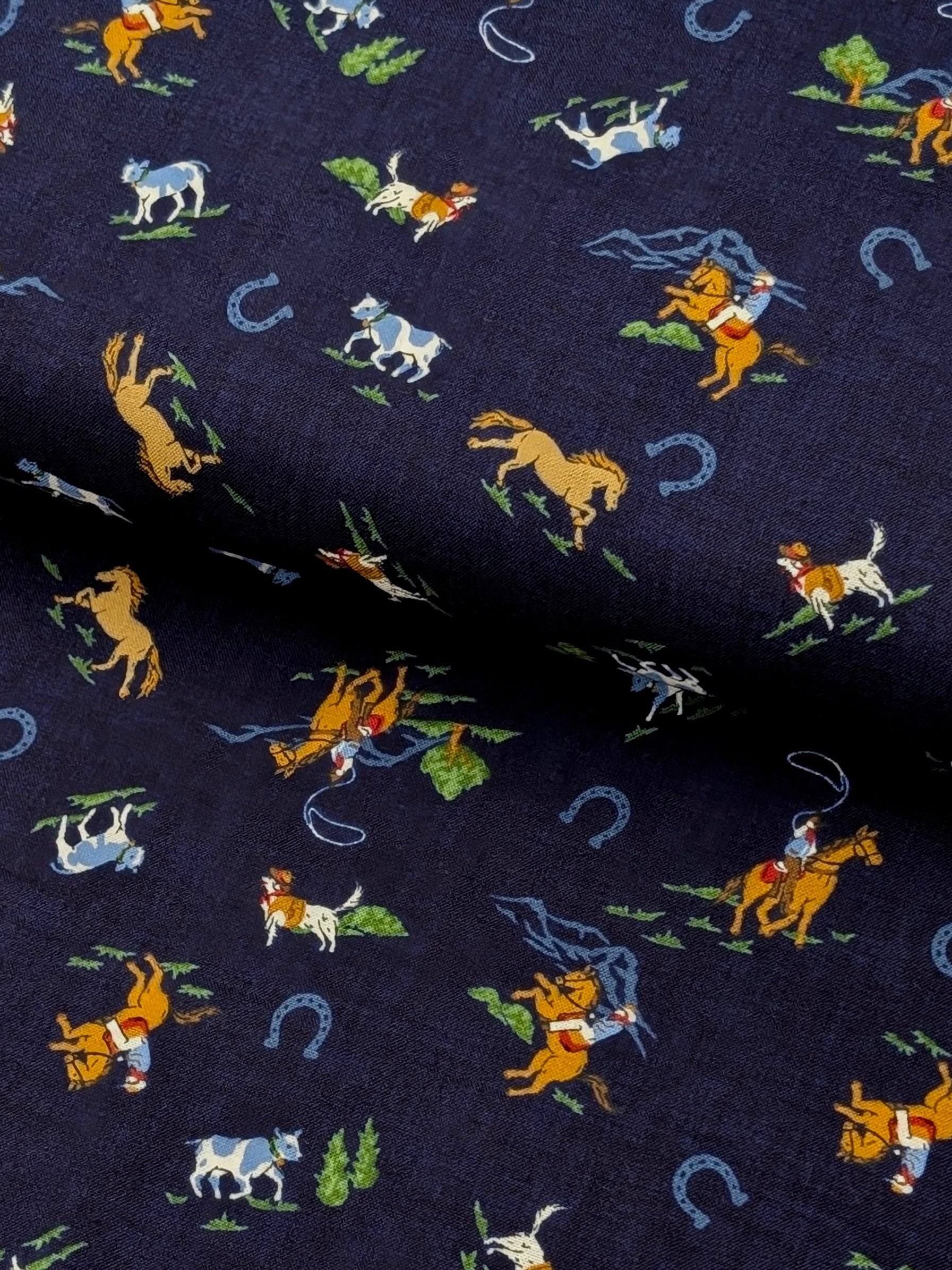 Vancet - Old Western Feed Sack Print Cotton Fabric - Navy