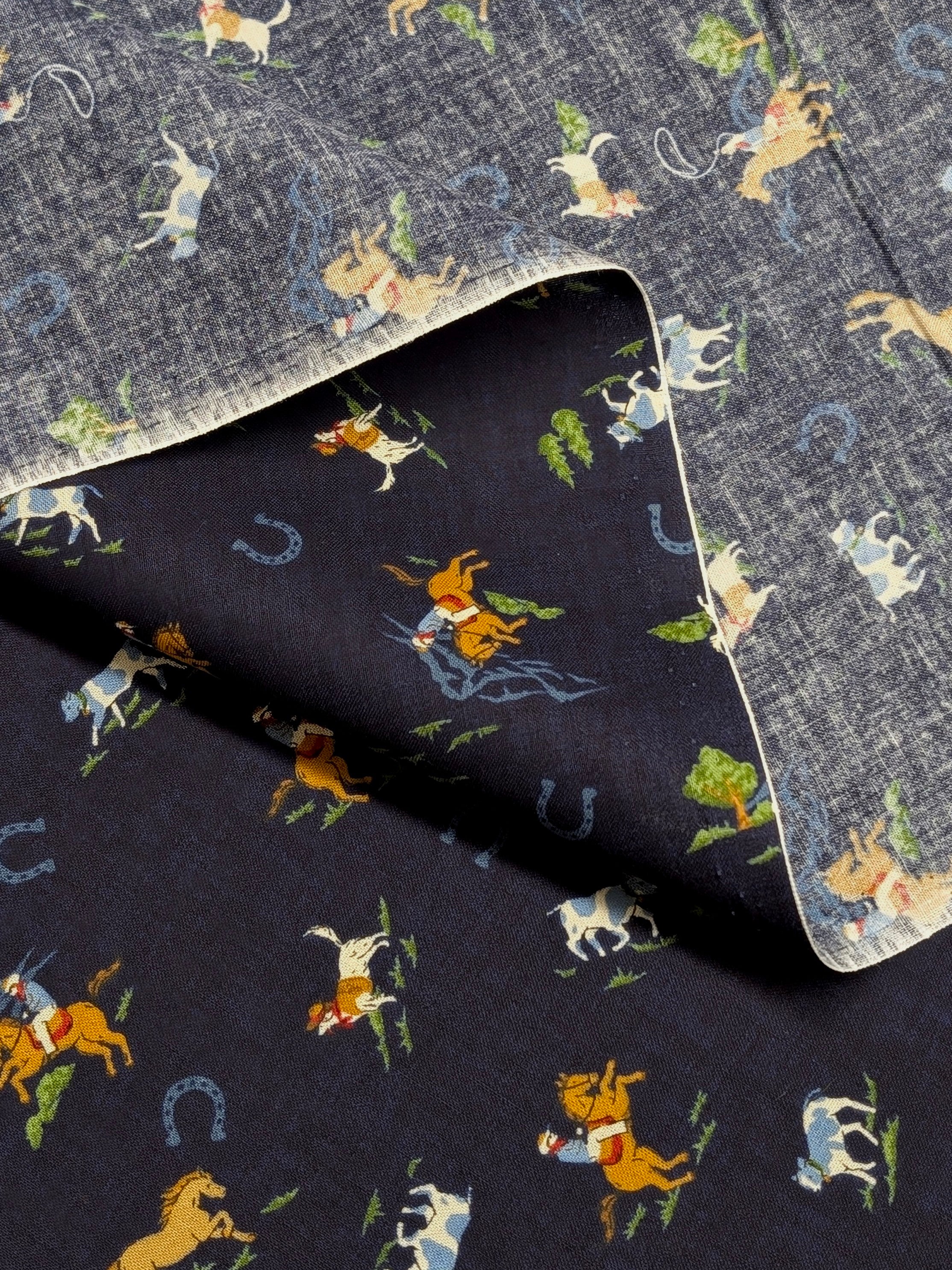 Vancet - Old Western Feed Sack Print Cotton Fabric - Navy