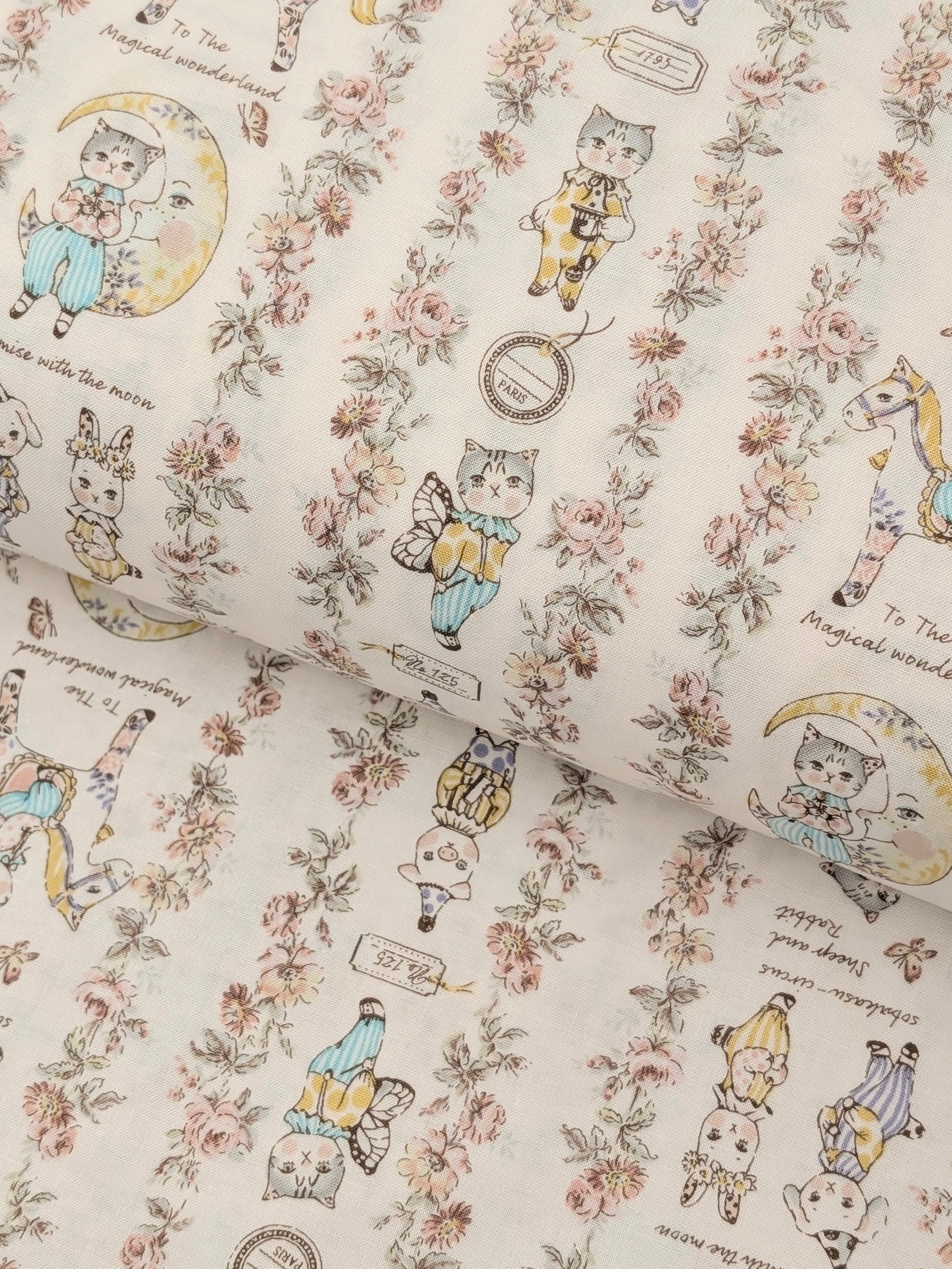 Yuwa - Magical Wonderland Baby Animals Cotton Sheeting Fabric - White
