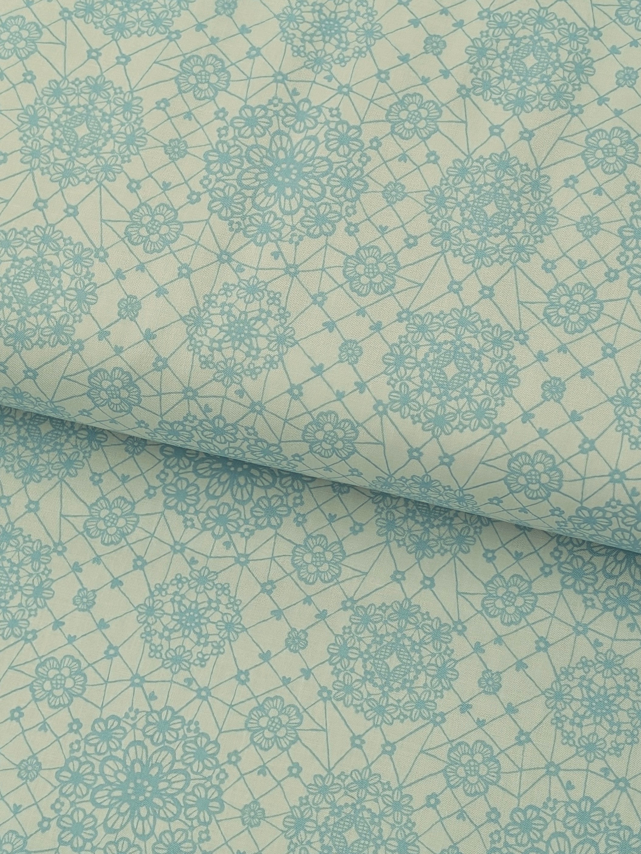 Yuwa - Floral Lace Print Cotton Sheeting Fabric - Teal