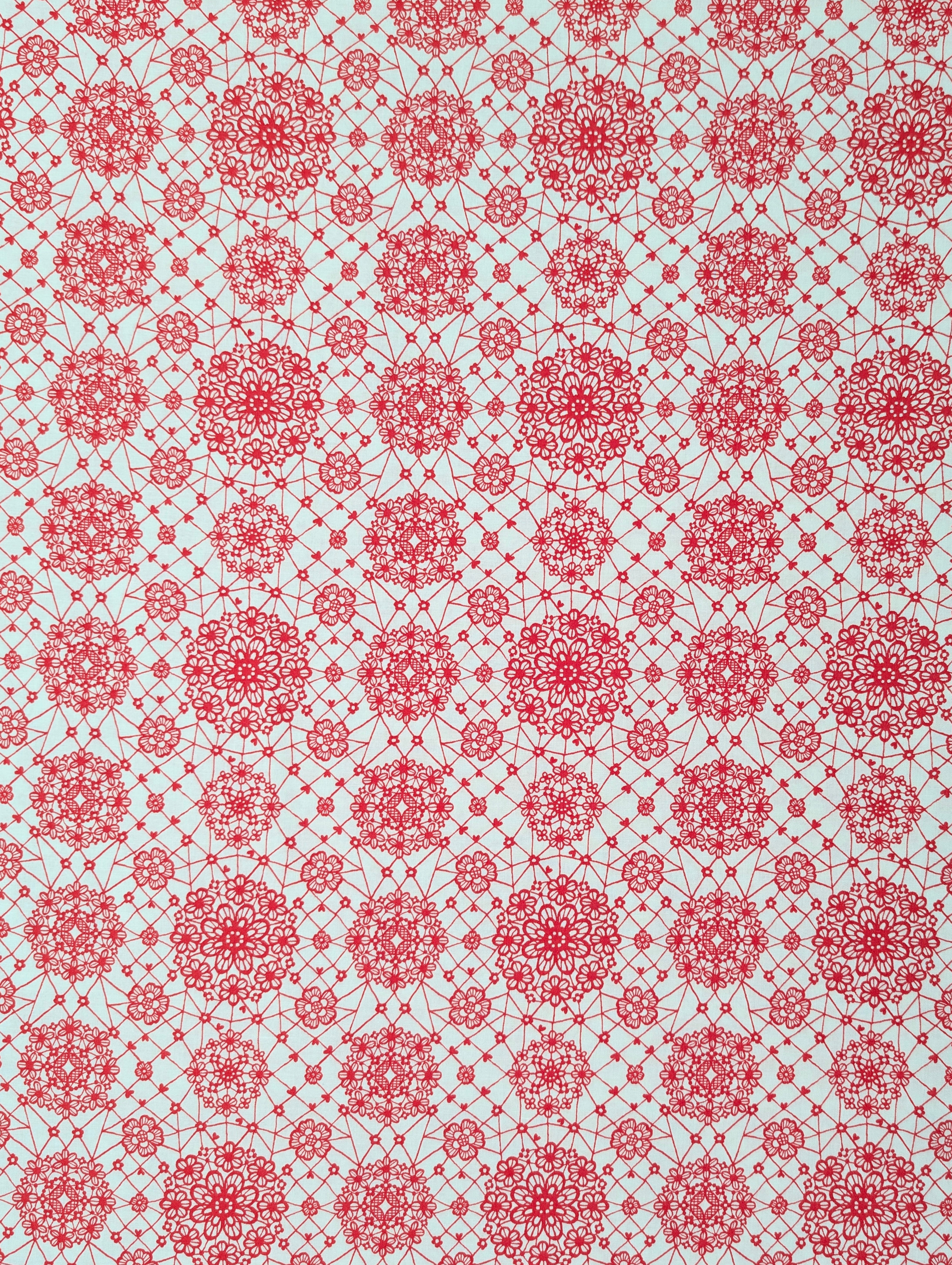 Yuwa - Floral Lace Print Cotton Sheeting Fabric - Red