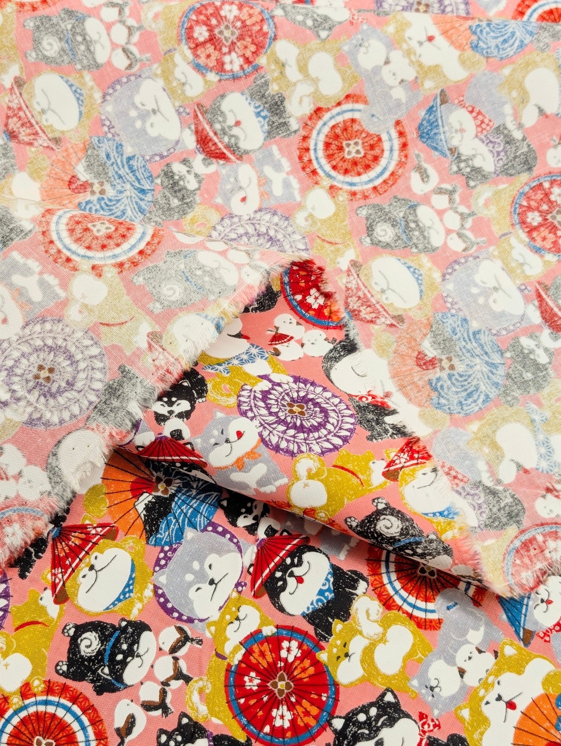 CoCo - Shiba & Parasols Cotton Shirting Fabric - Pink
