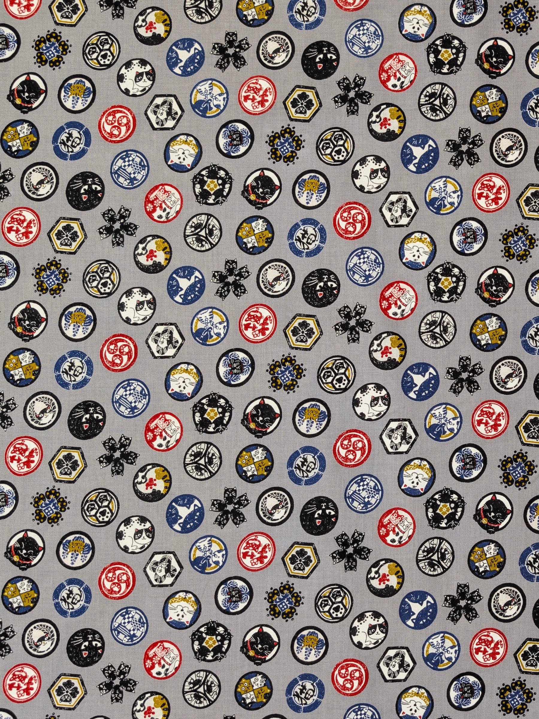 CoCo - Cat Crests Cotton Shirting Fabric - Gray