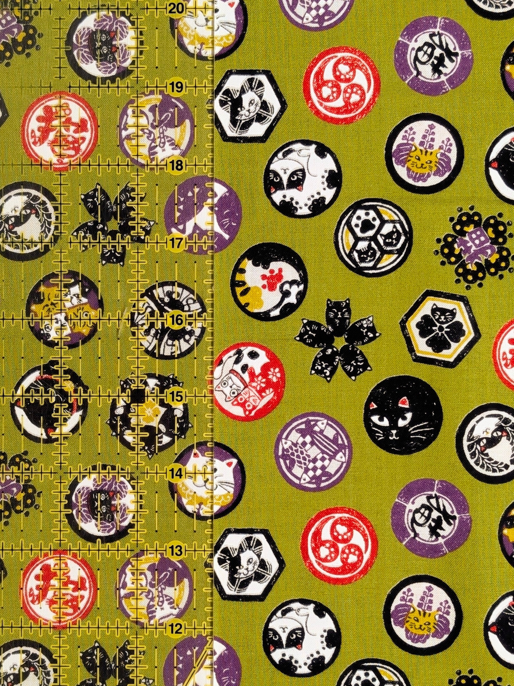 CoCo - Cat Crests Cotton Shirting Fabric - Green