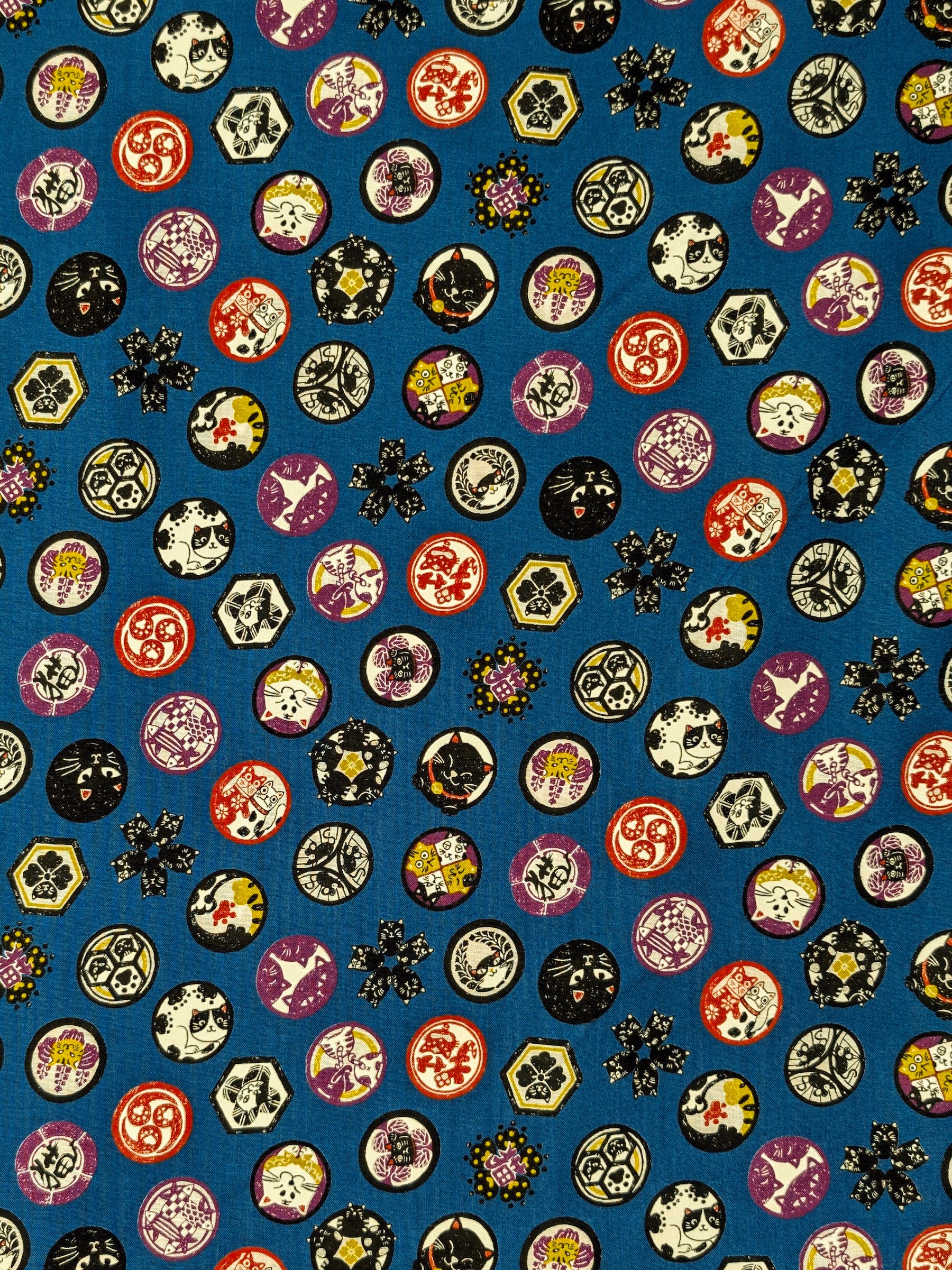 CoCo - Cat Crests Cotton Shirting Fabric - Teal
