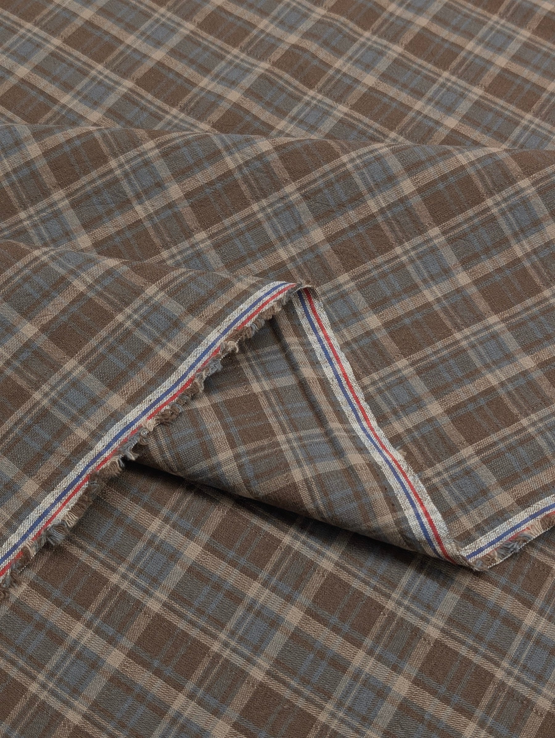Textile Pantry - Madras Plaid Yarn Dyed Cotton Fabric - Dark Brown & Blue