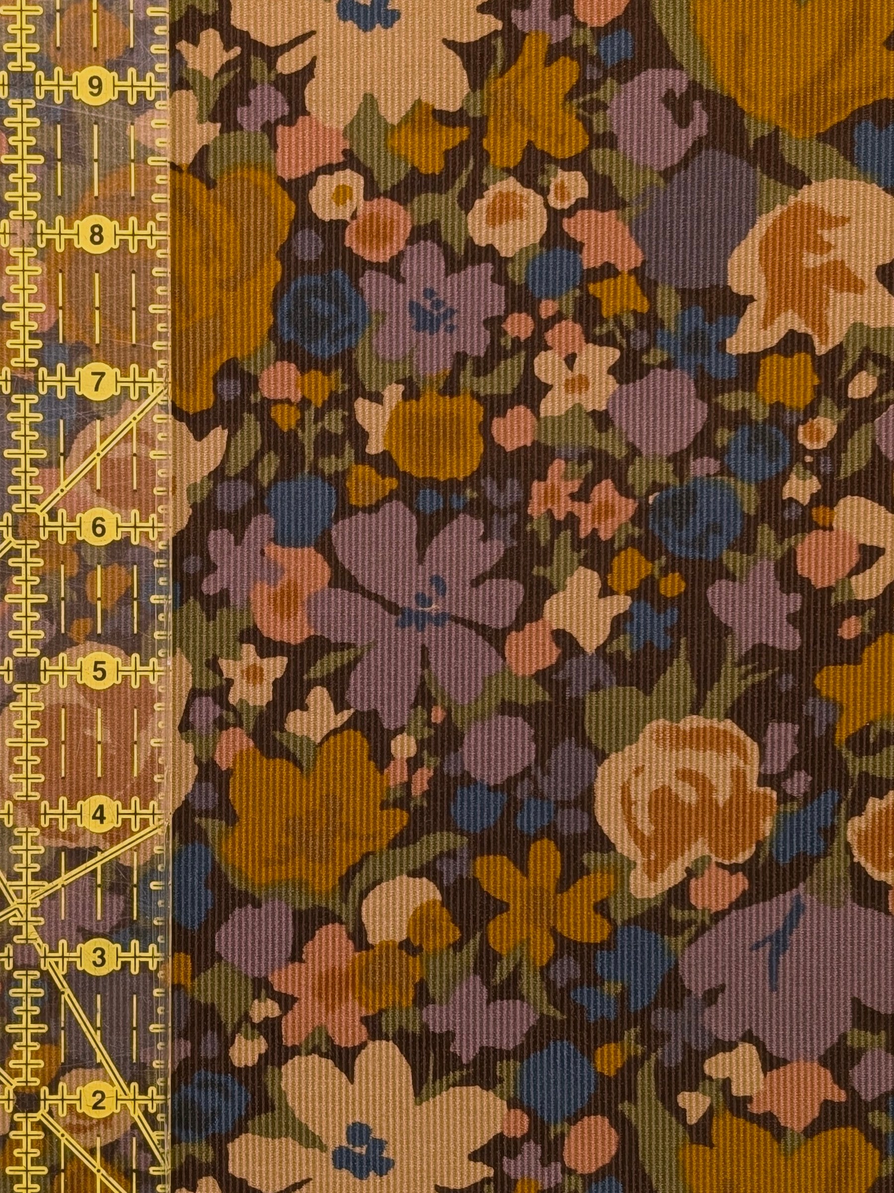 Hokkoh - Block Flower Meadow Cotton Needlecord Corduroy Fabric - Burgundy